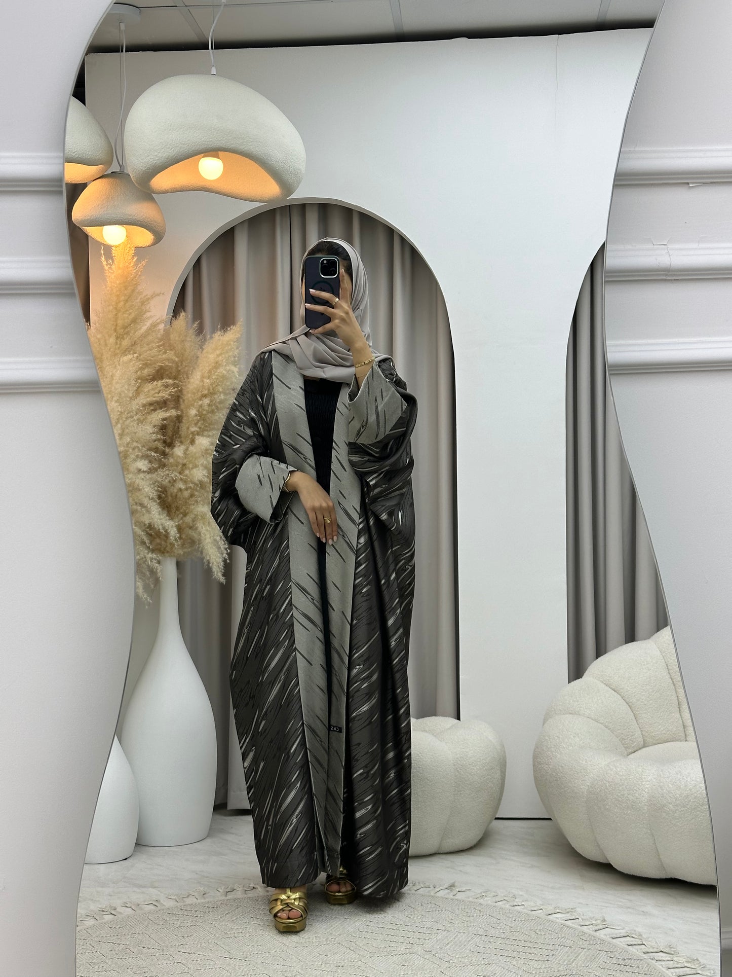 C 0487 Grey Silver Bisht Abaya