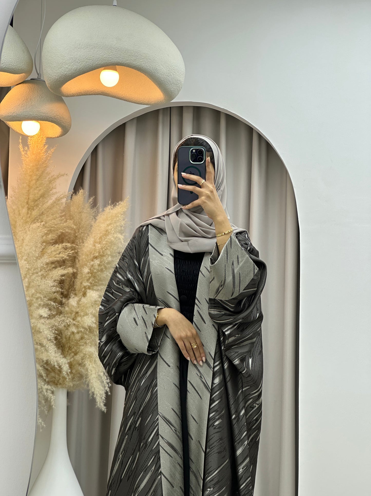 C 0487 Grey Silver Bisht Abaya