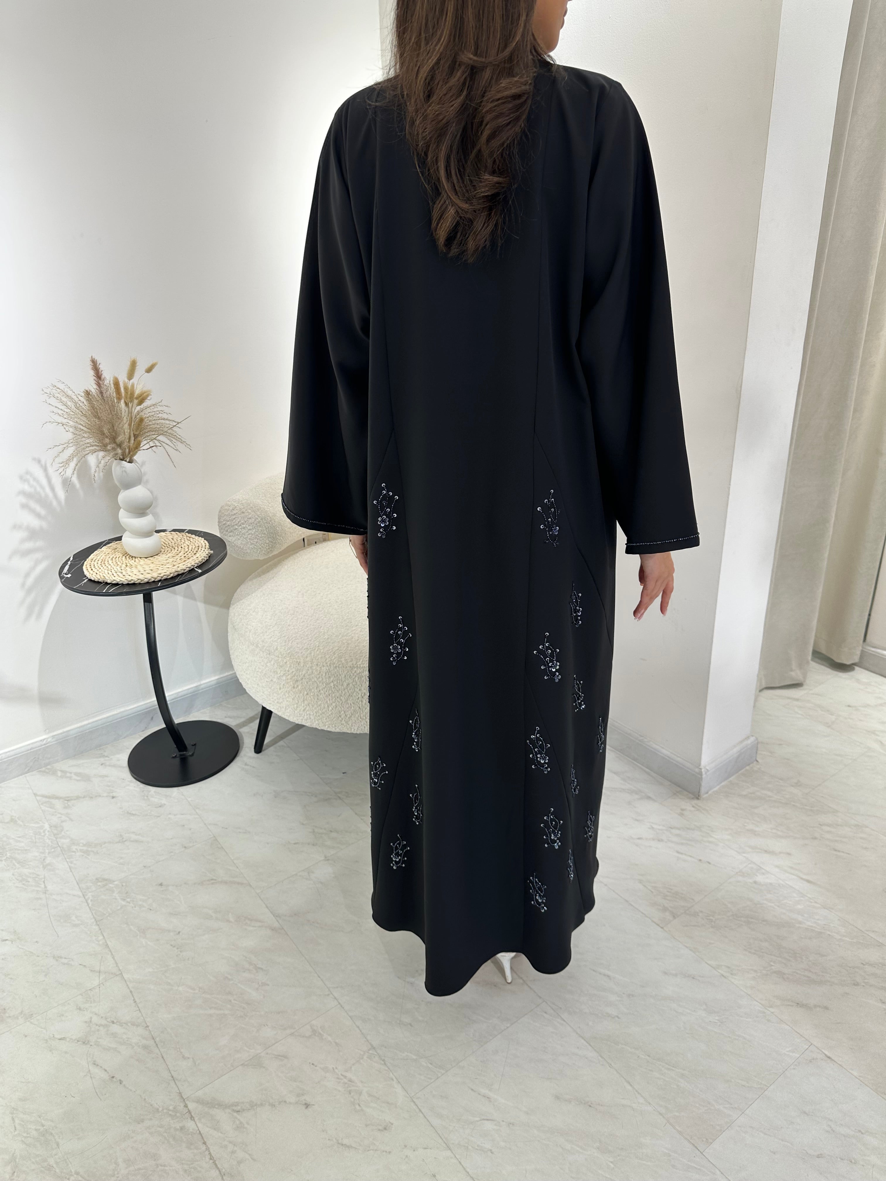 C 1019 Black Beaded Abaya