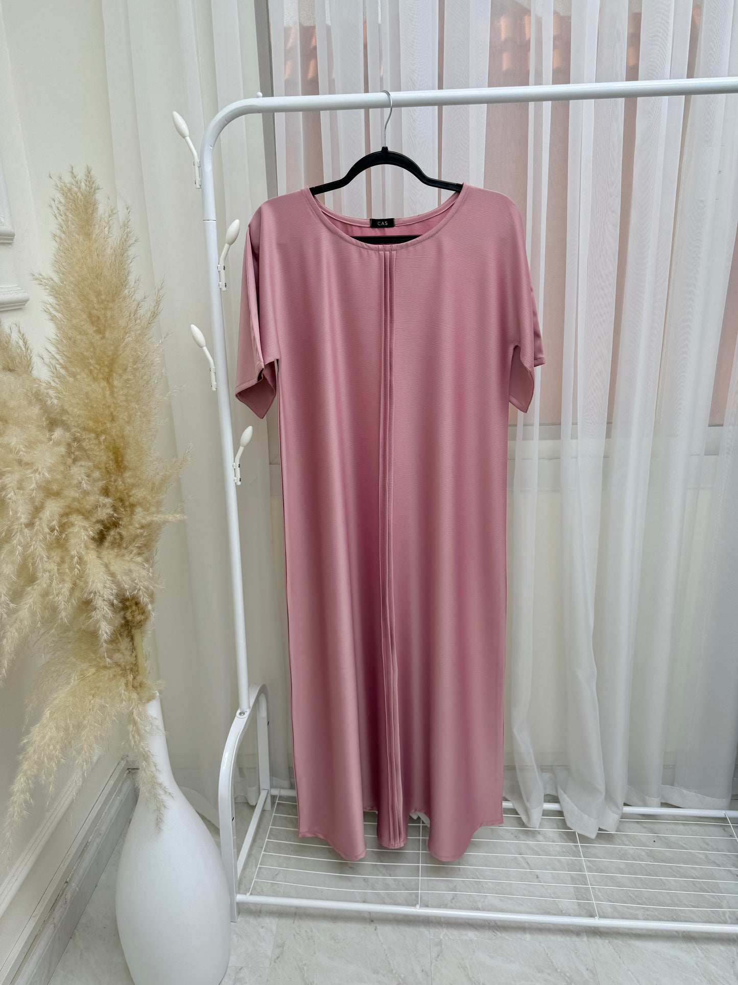 C 001-05 Pink Pleats Under Abaya Dress