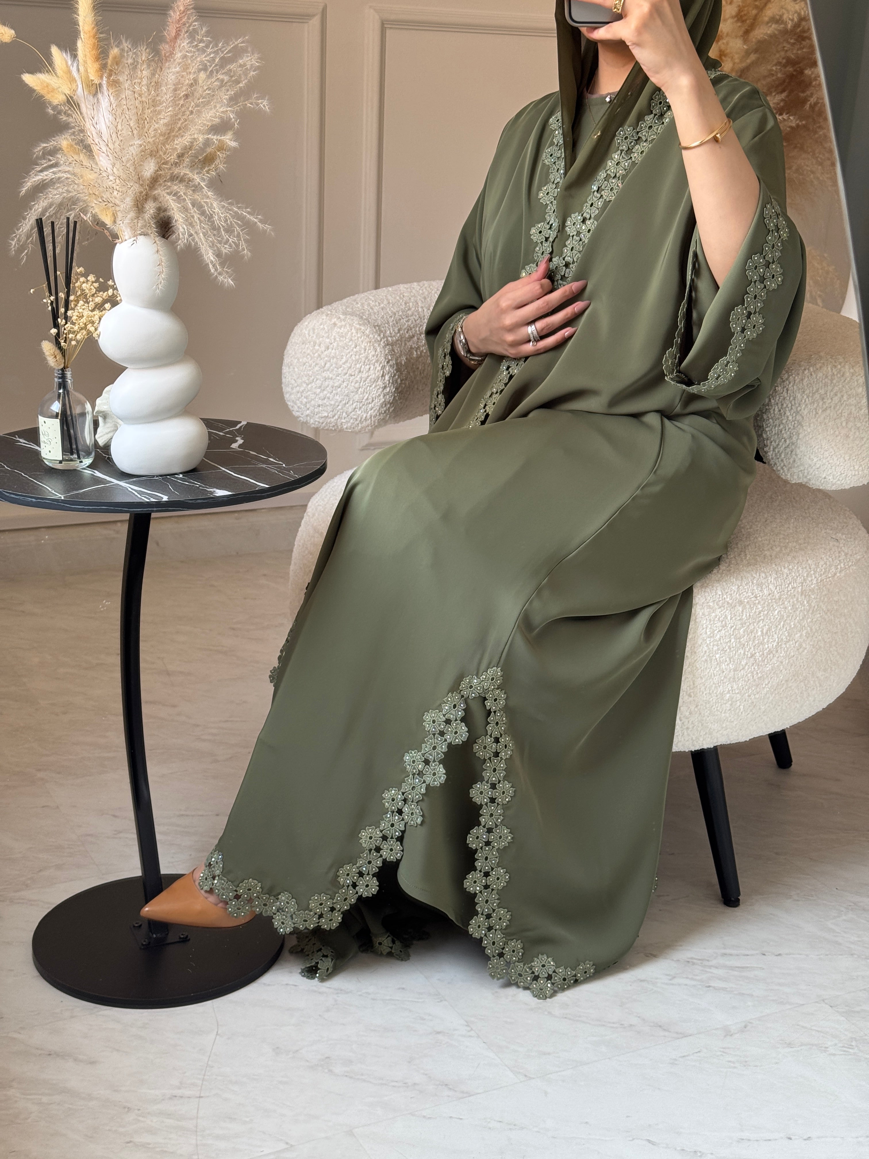 C 1106 Sage Lace Abaya