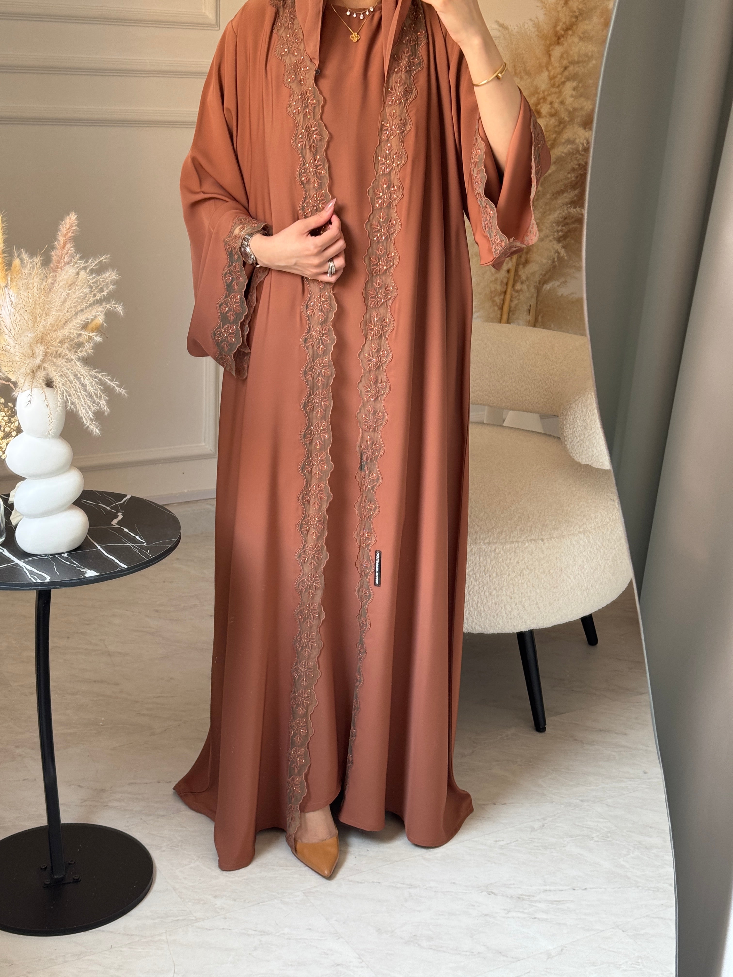 C 1107 Terracotta Lace Abaya