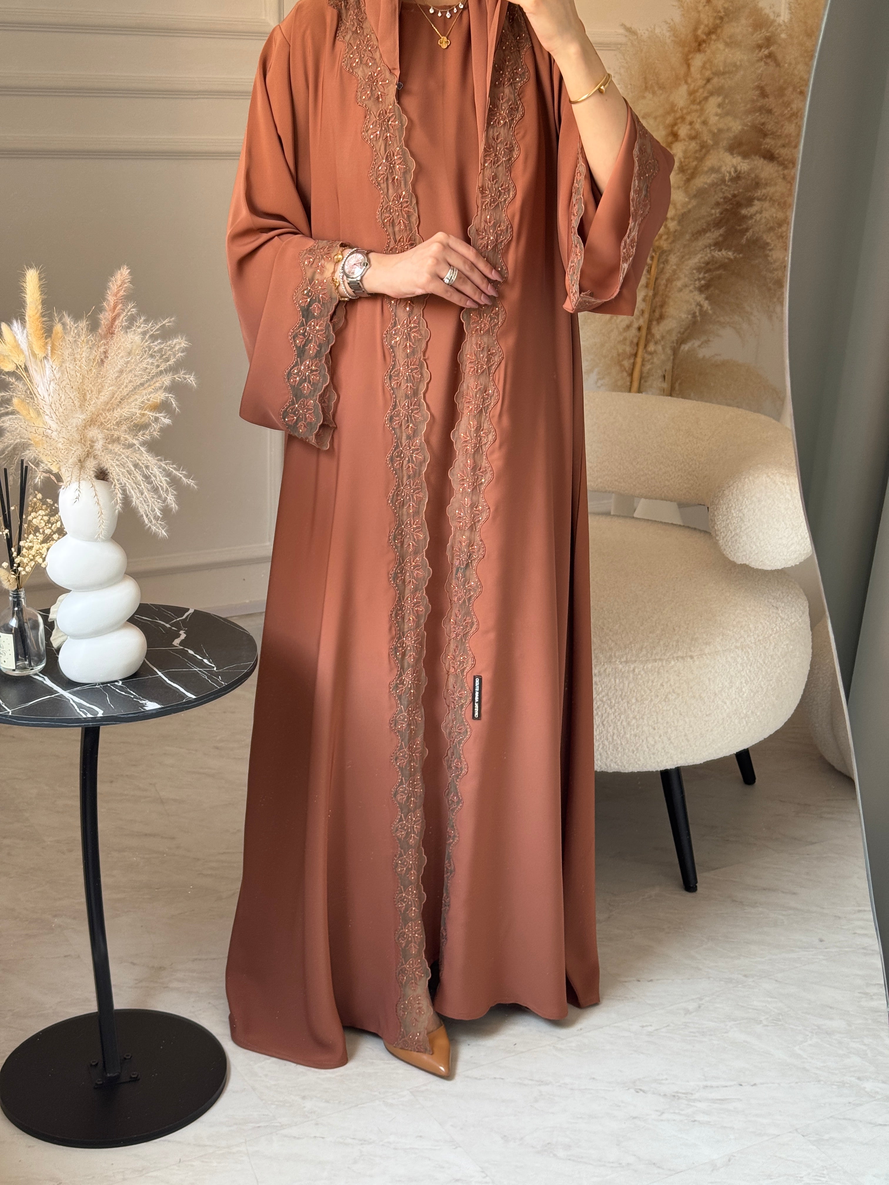 C 1107 Terracotta Lace Abaya