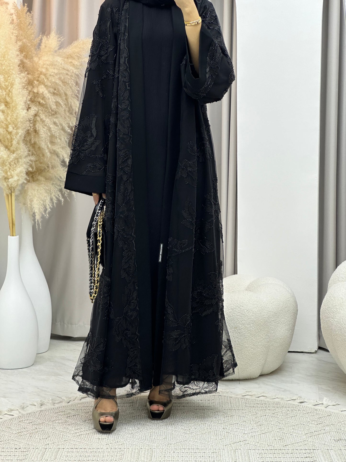 C 0265 Black Dantel Abaya