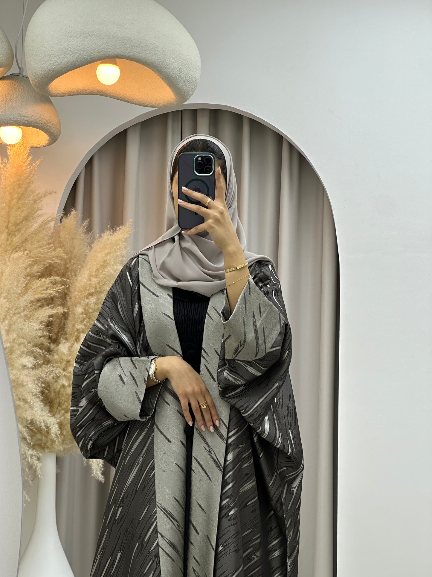 C 0487 Grey Silver Bisht Abaya