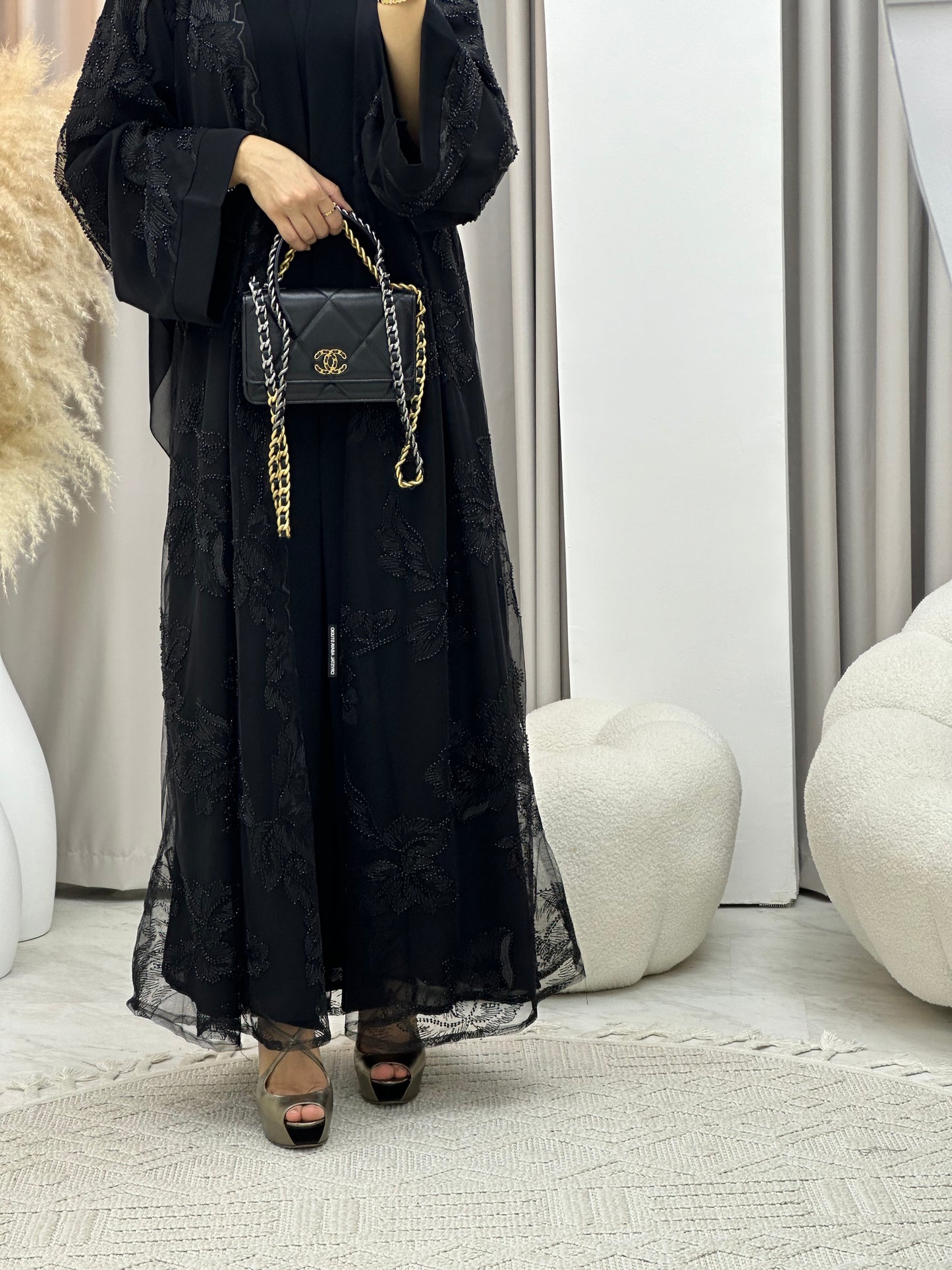 C 0265 Black Dantel Abaya