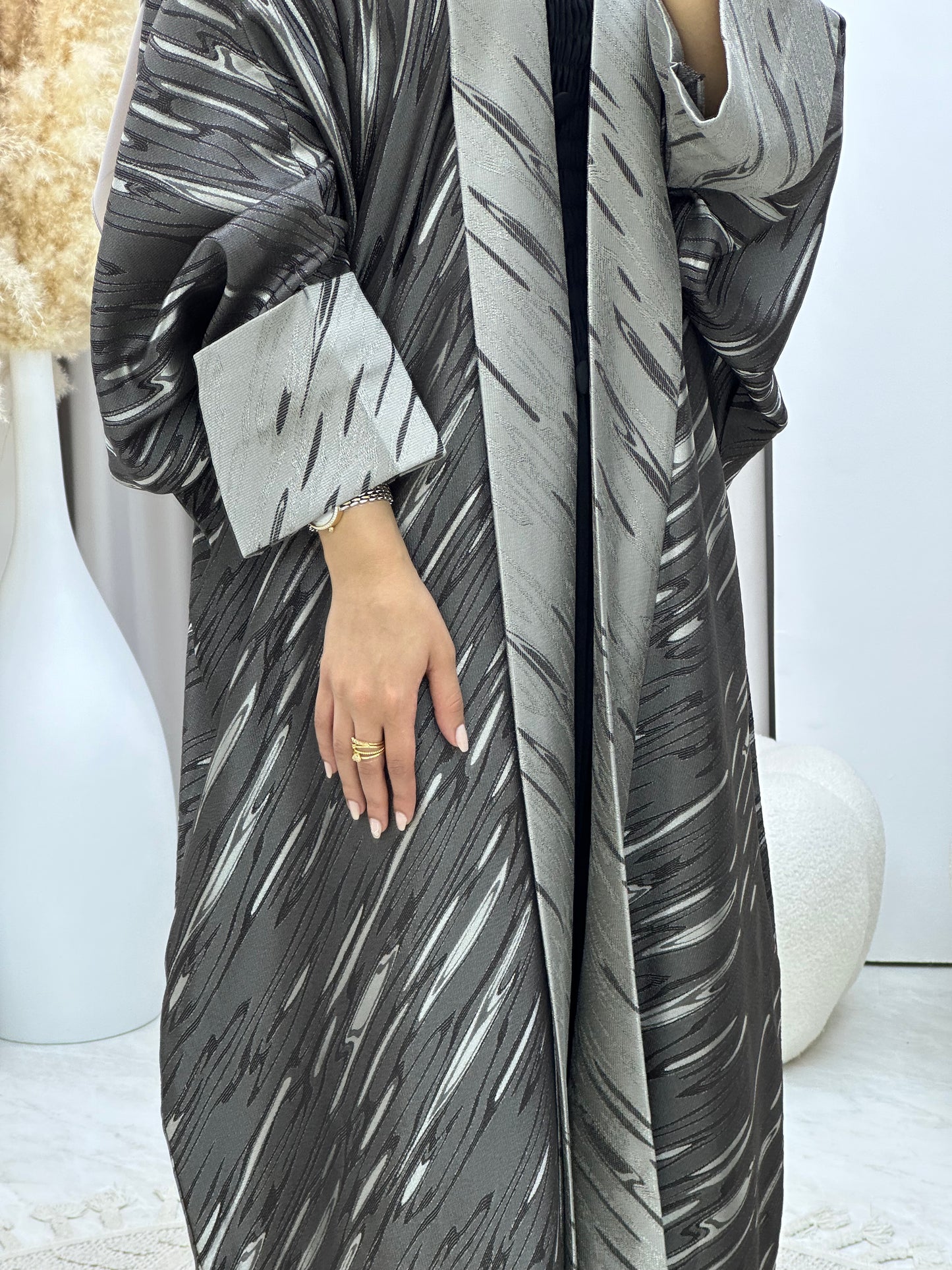 C 0487 Grey Silver Bisht Abaya