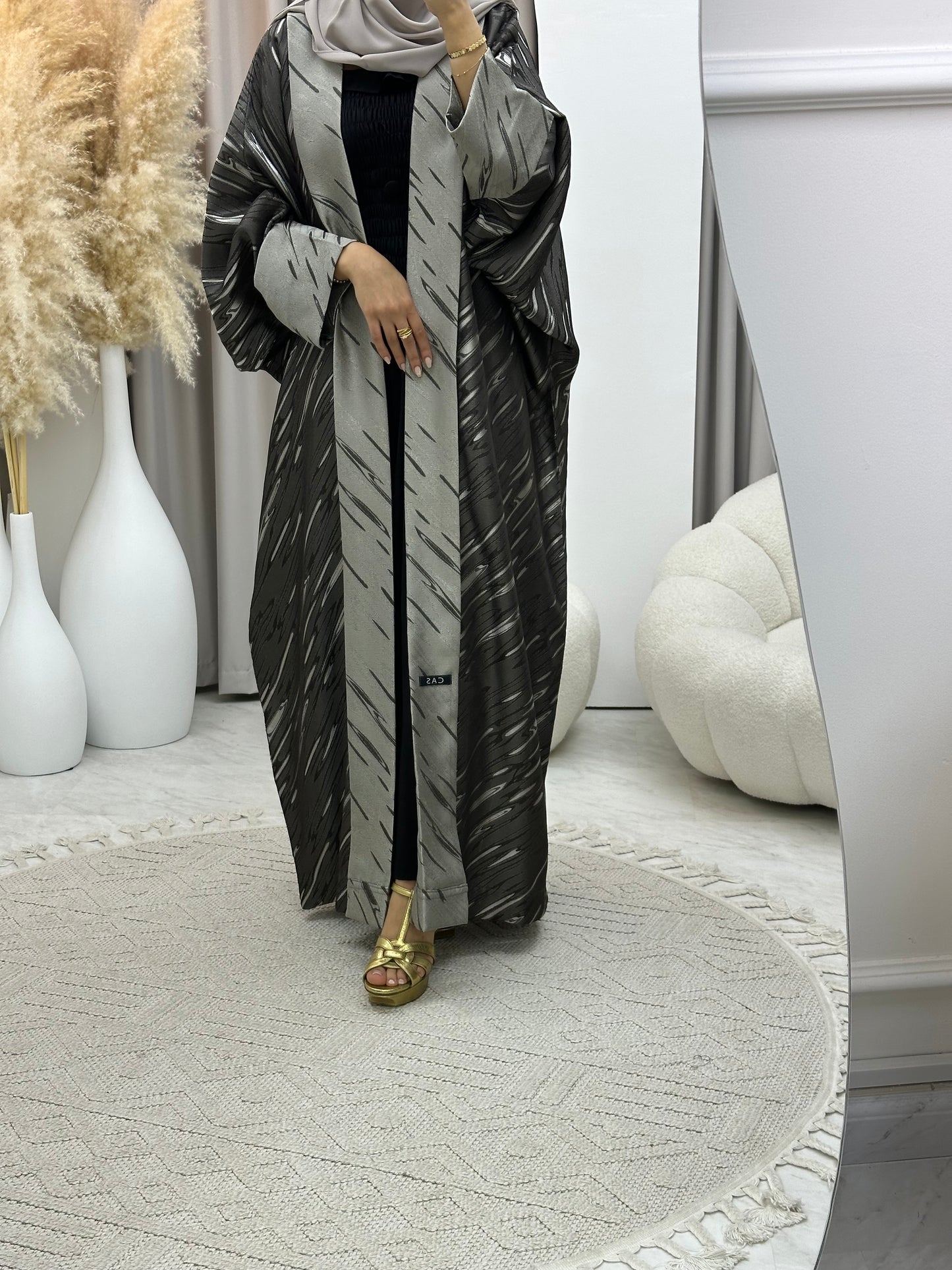 C 0487 Grey Silver Bisht Abaya