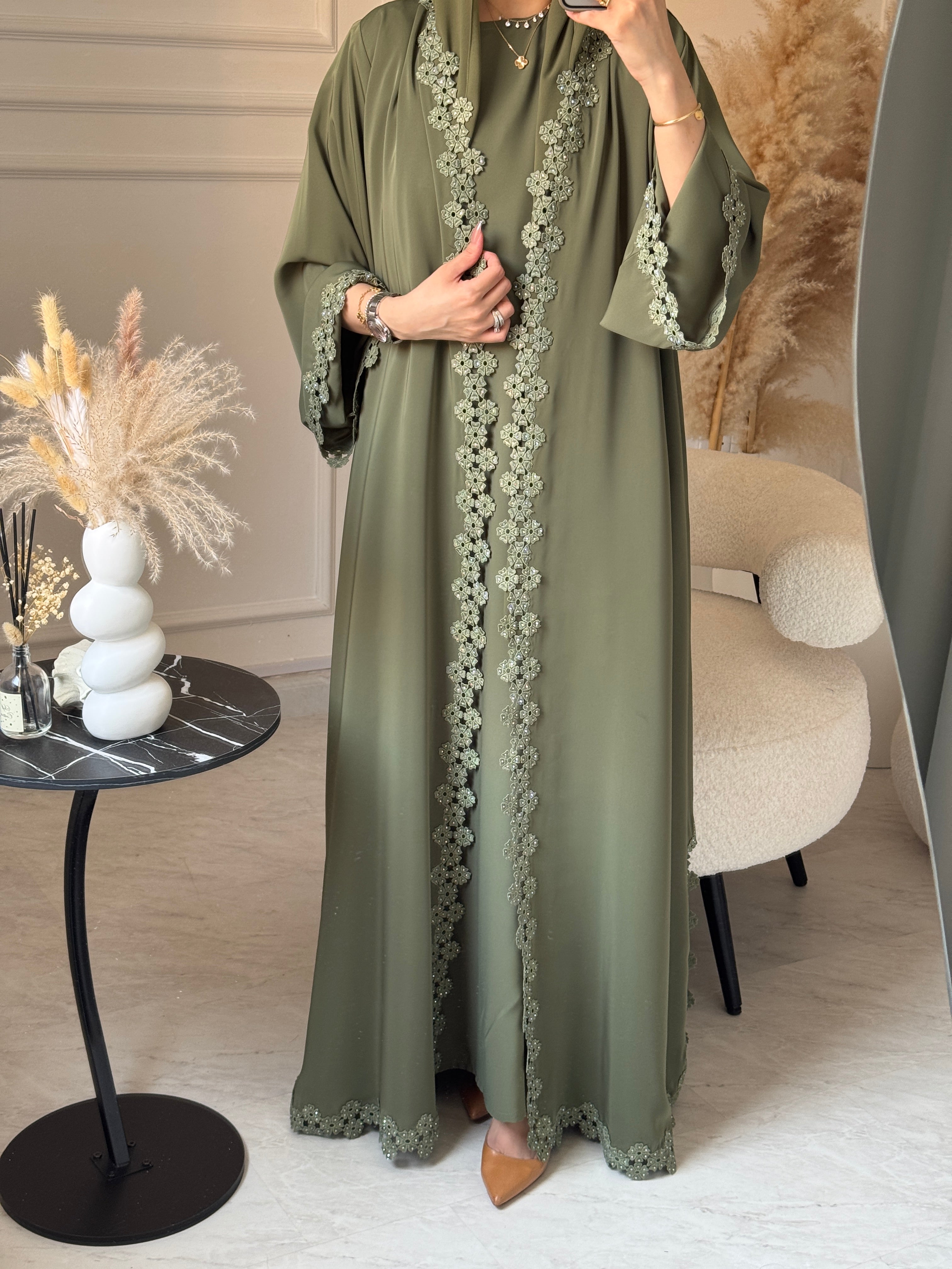 C 1106 Sage Lace Abaya