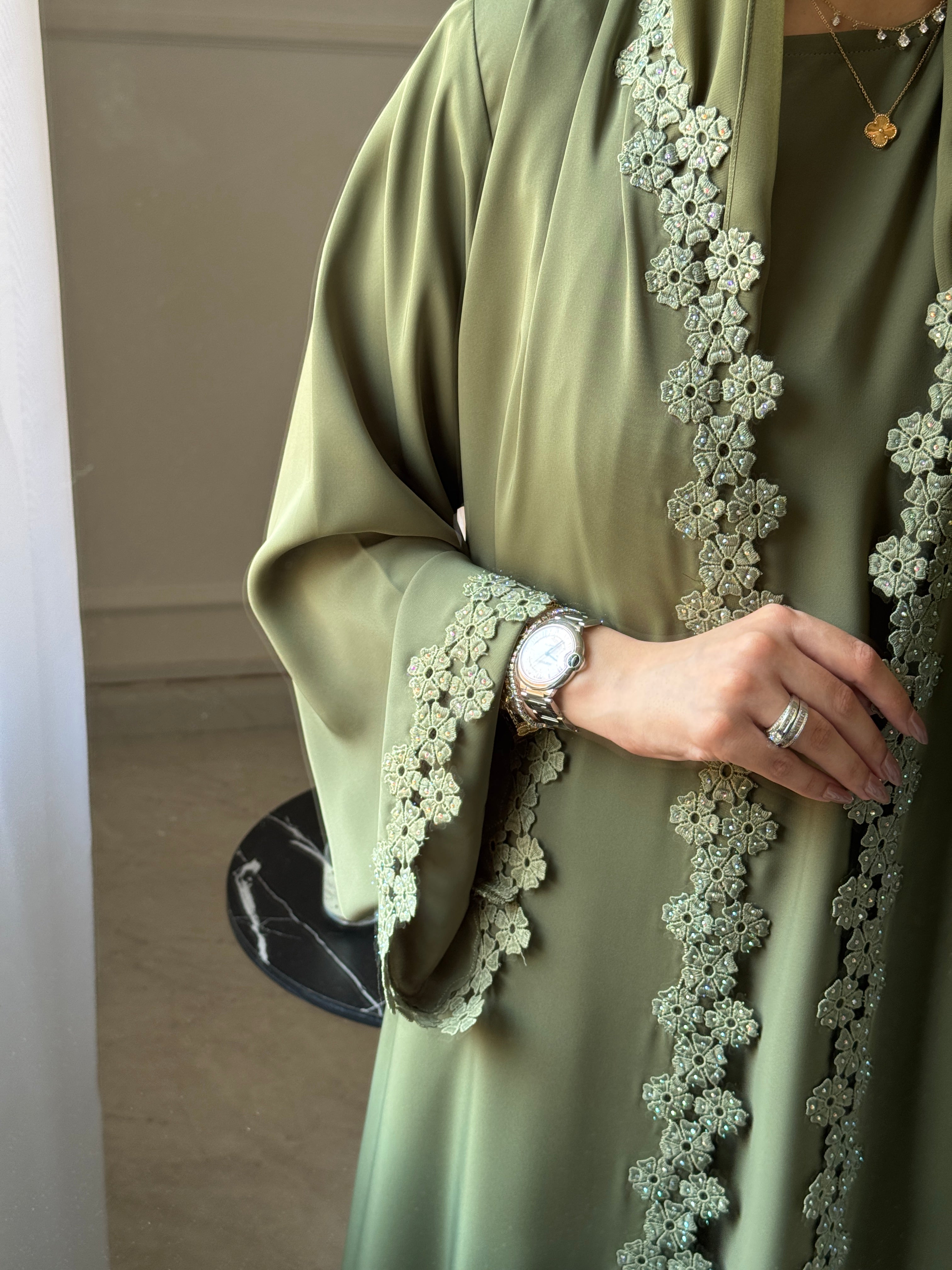 C 1106 Sage Lace Abaya