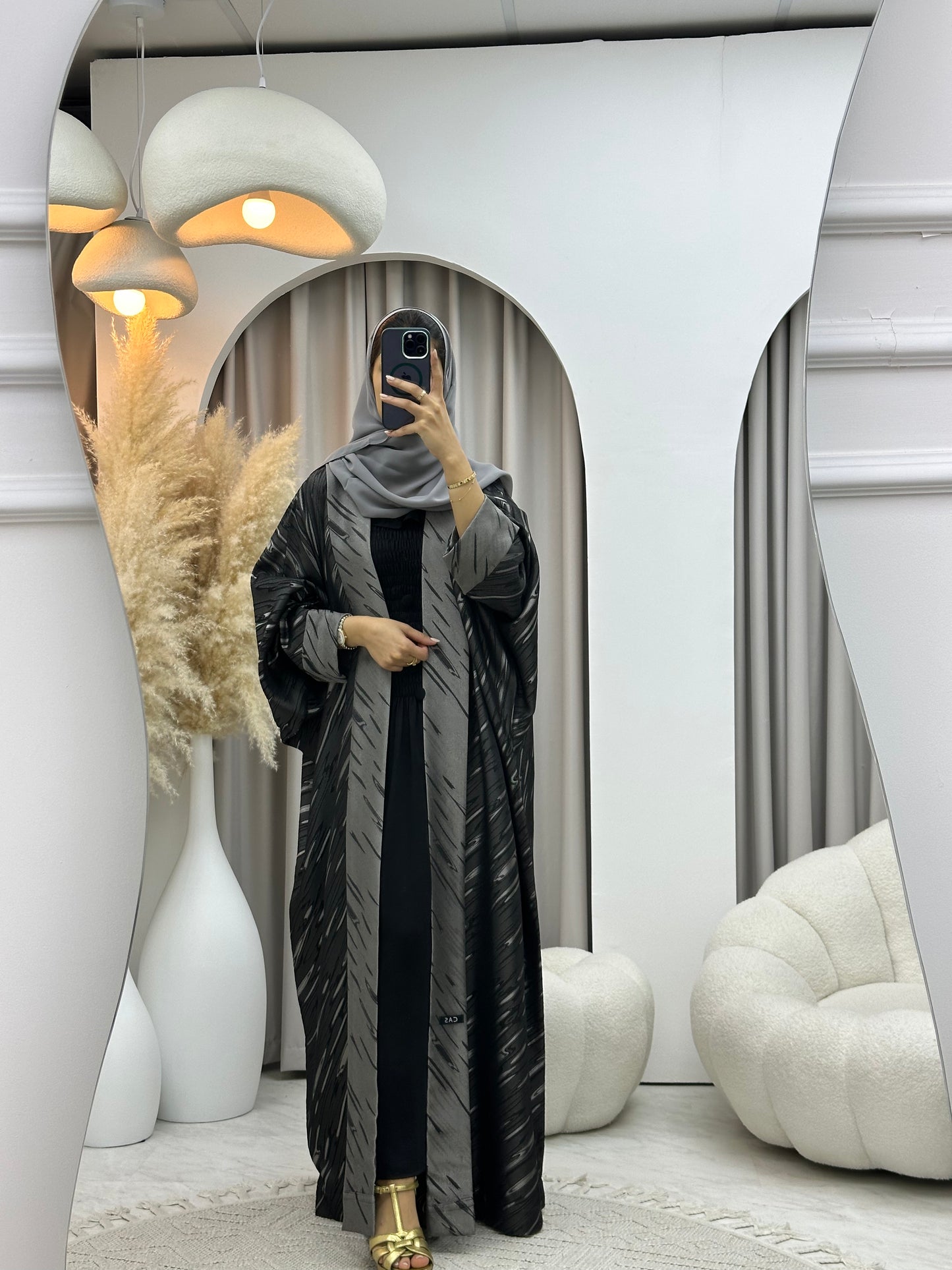 C 0487 Dark Grey Silver Bisht Abaya