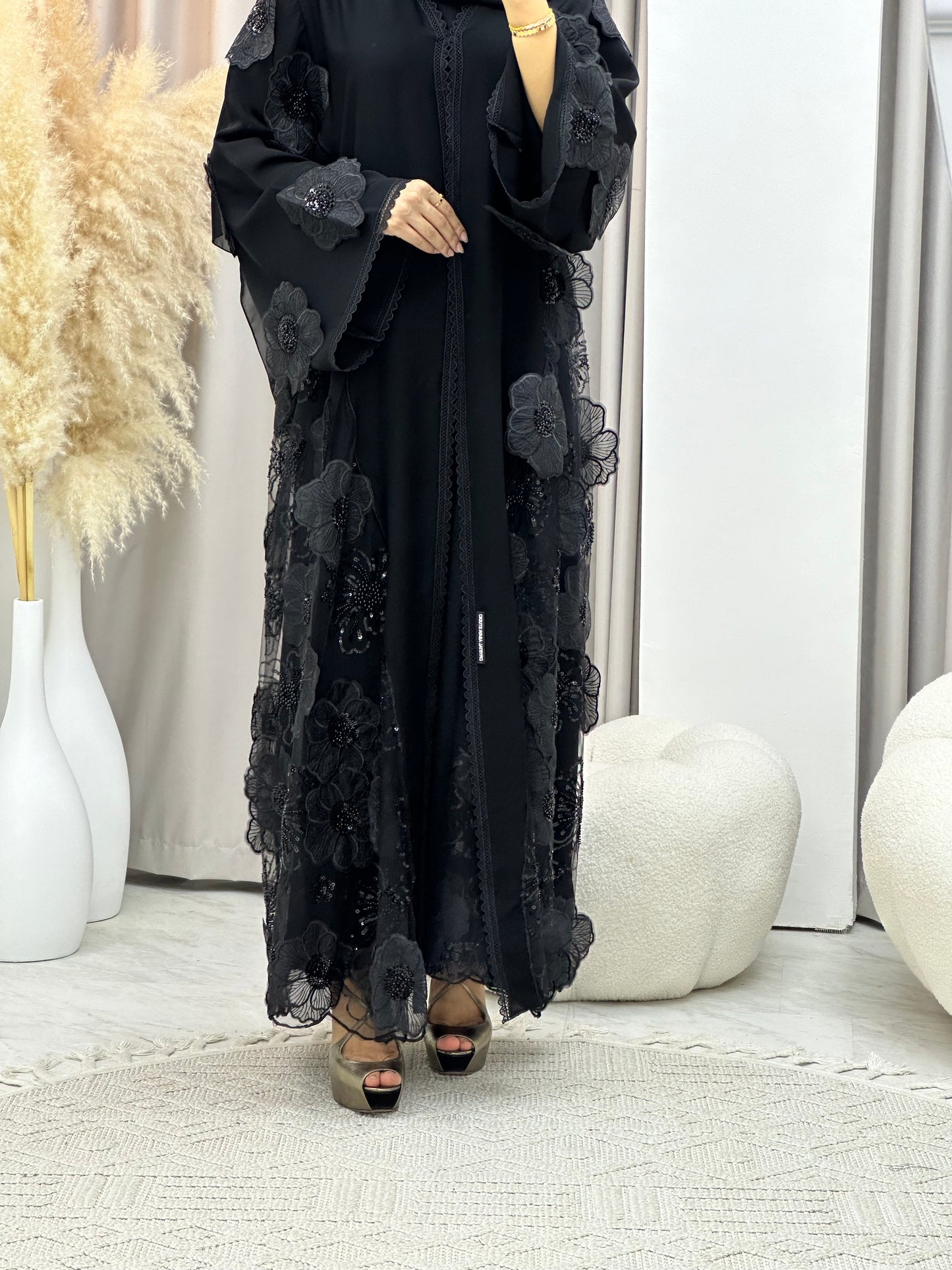 C 0266 Black Dantel Abaya