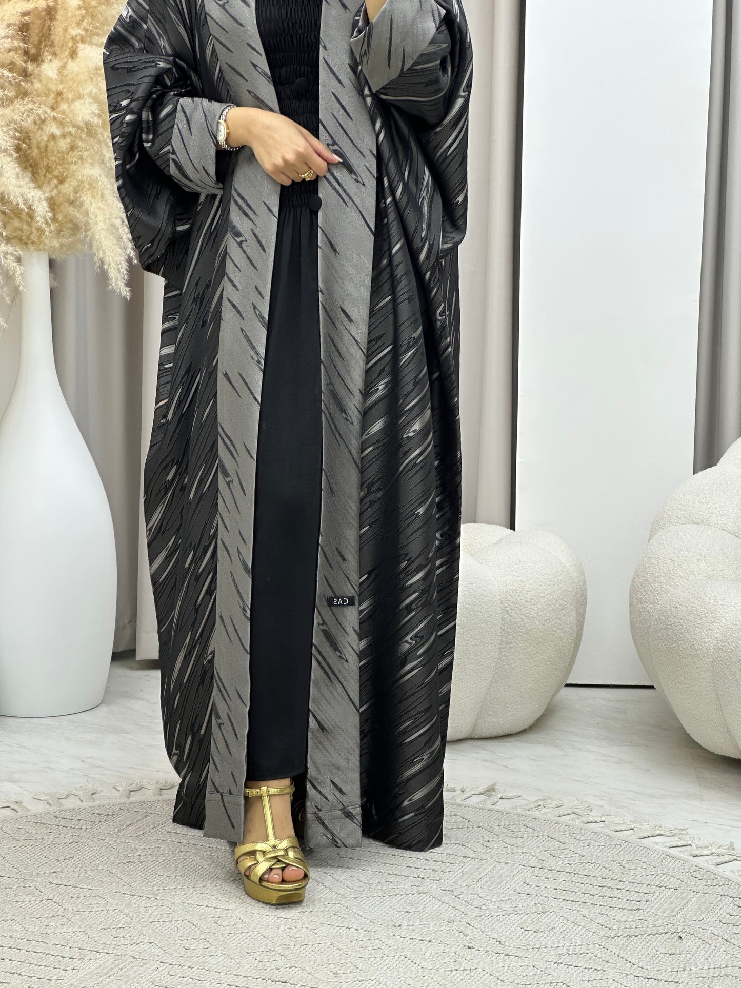 C 0487 Dark Grey Silver Bisht Abaya