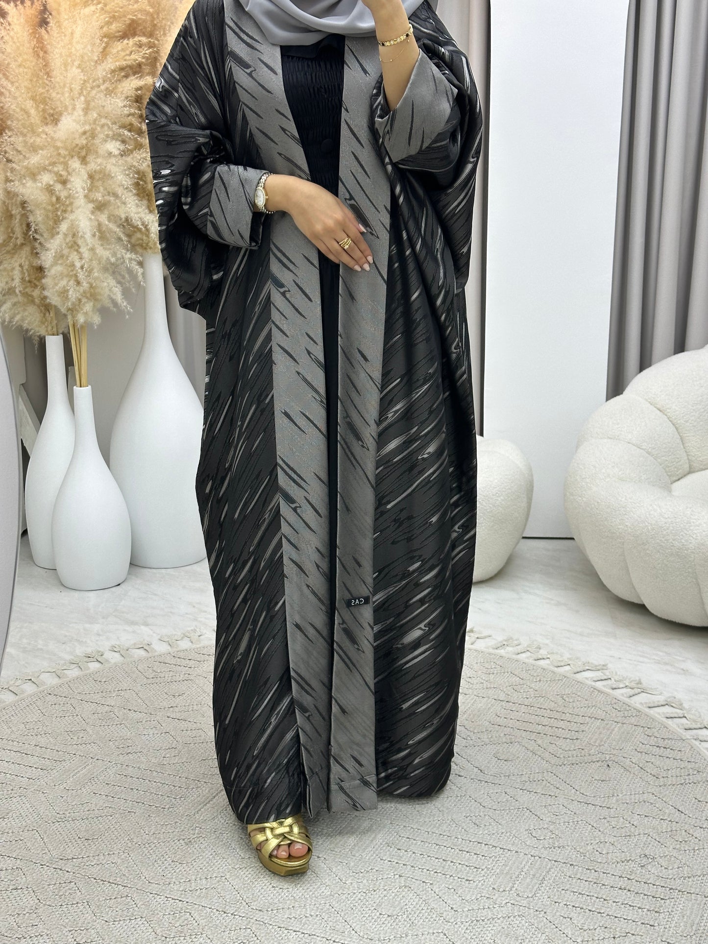 C 0487 Dark Grey Silver Bisht Abaya