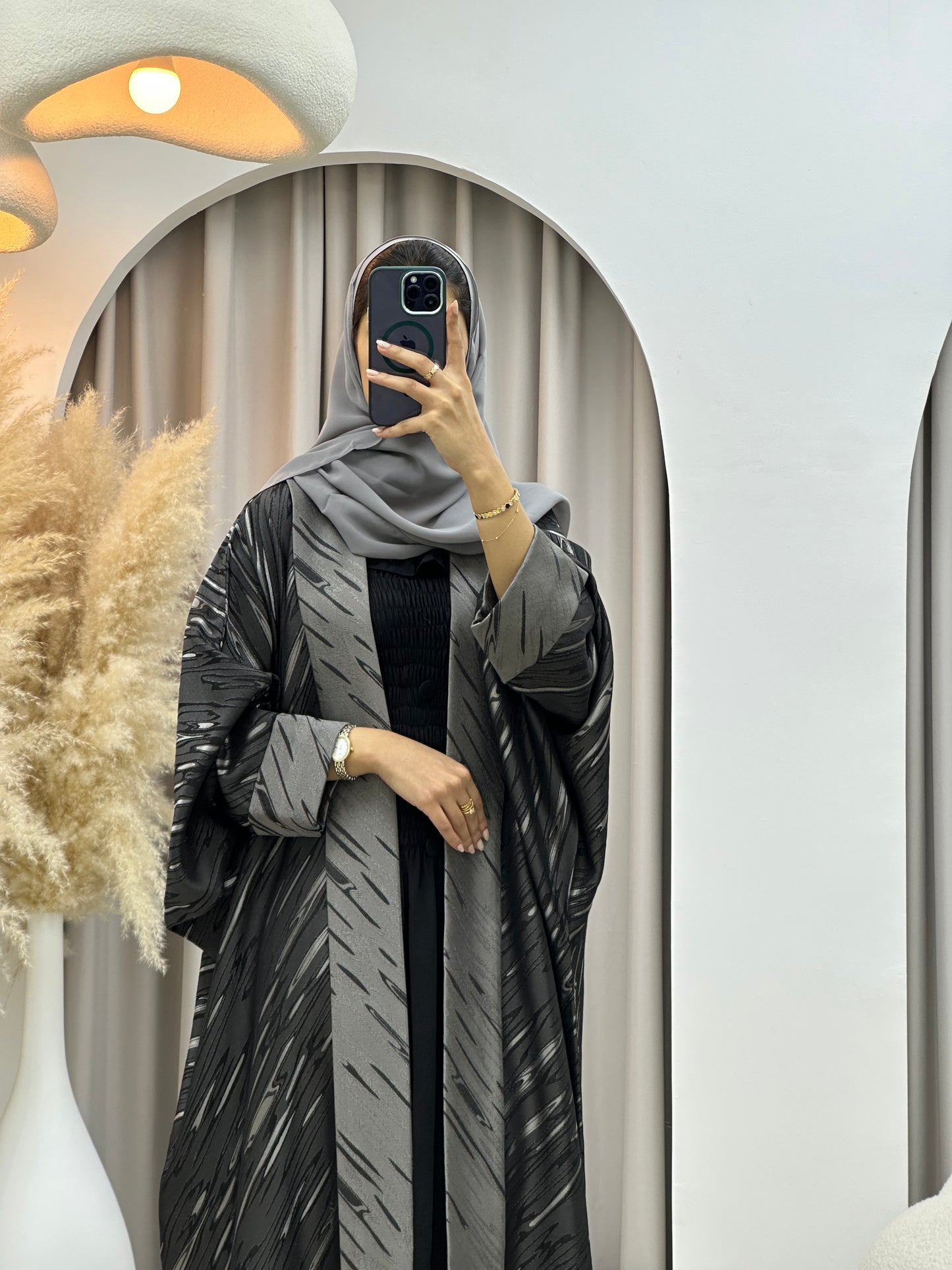 C 0487 Dark Grey Silver Bisht Abaya