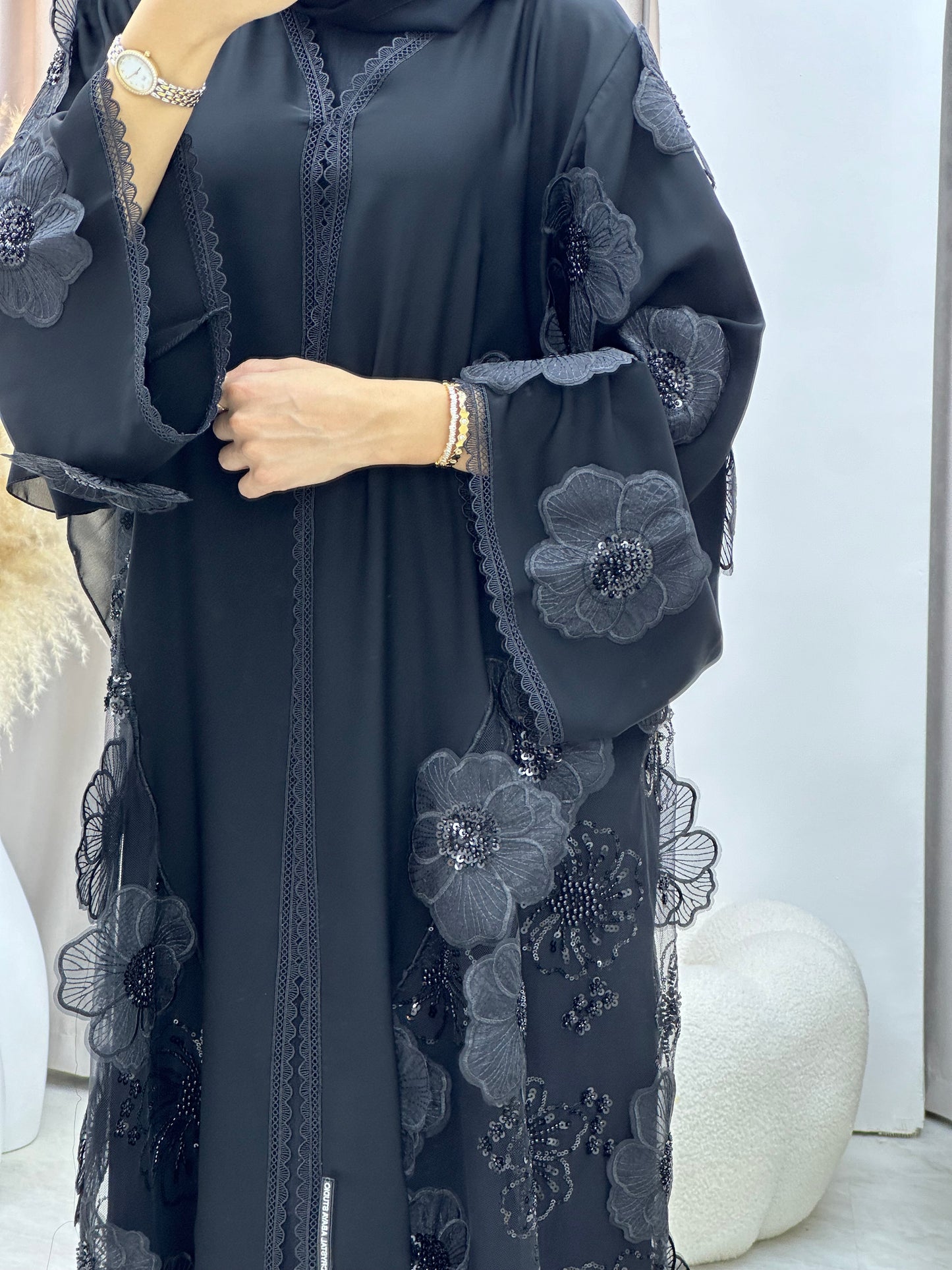 C 0266 Black Dantel Abaya