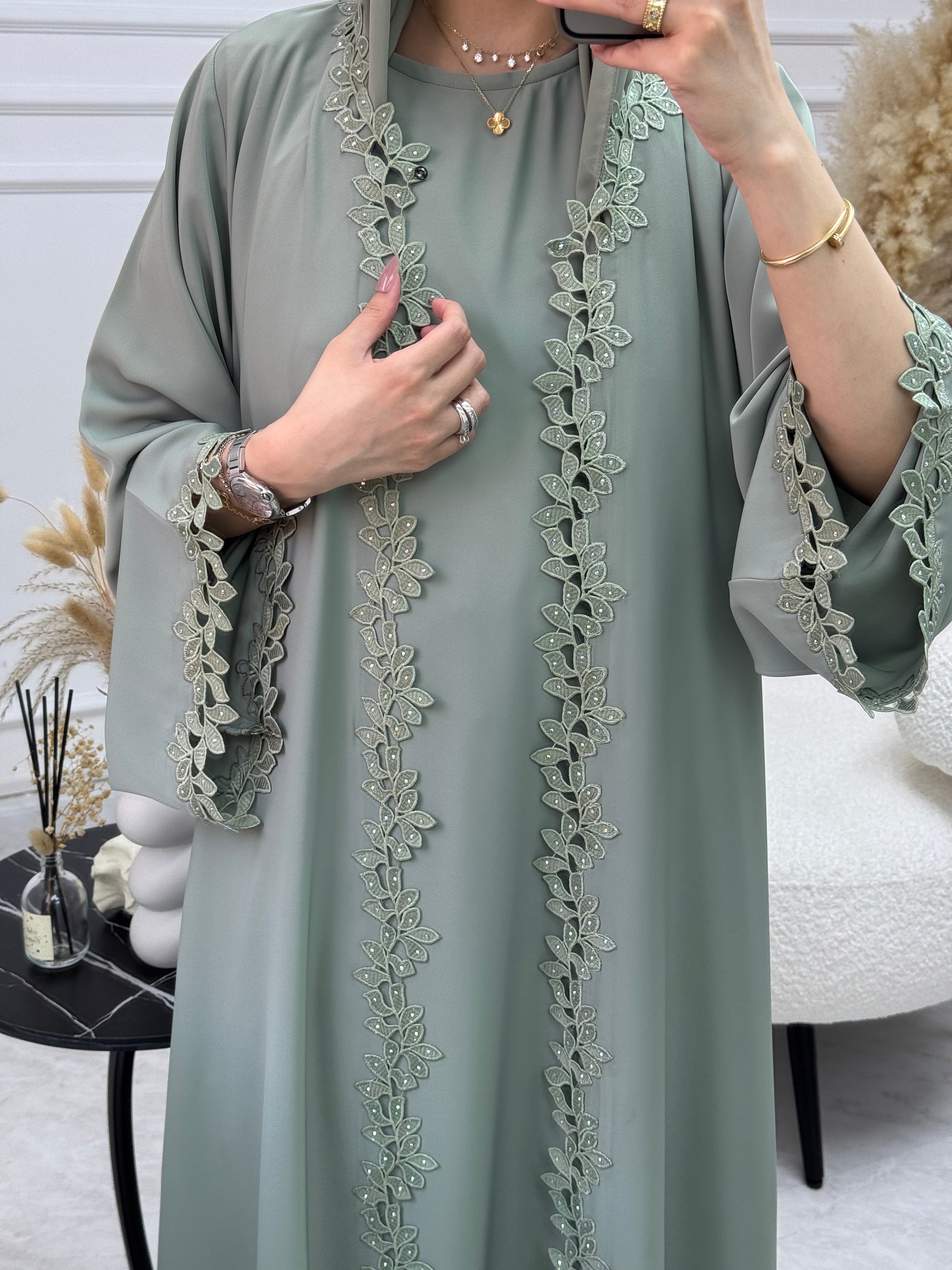 C 1109 Sweet Mint Lace Abaya