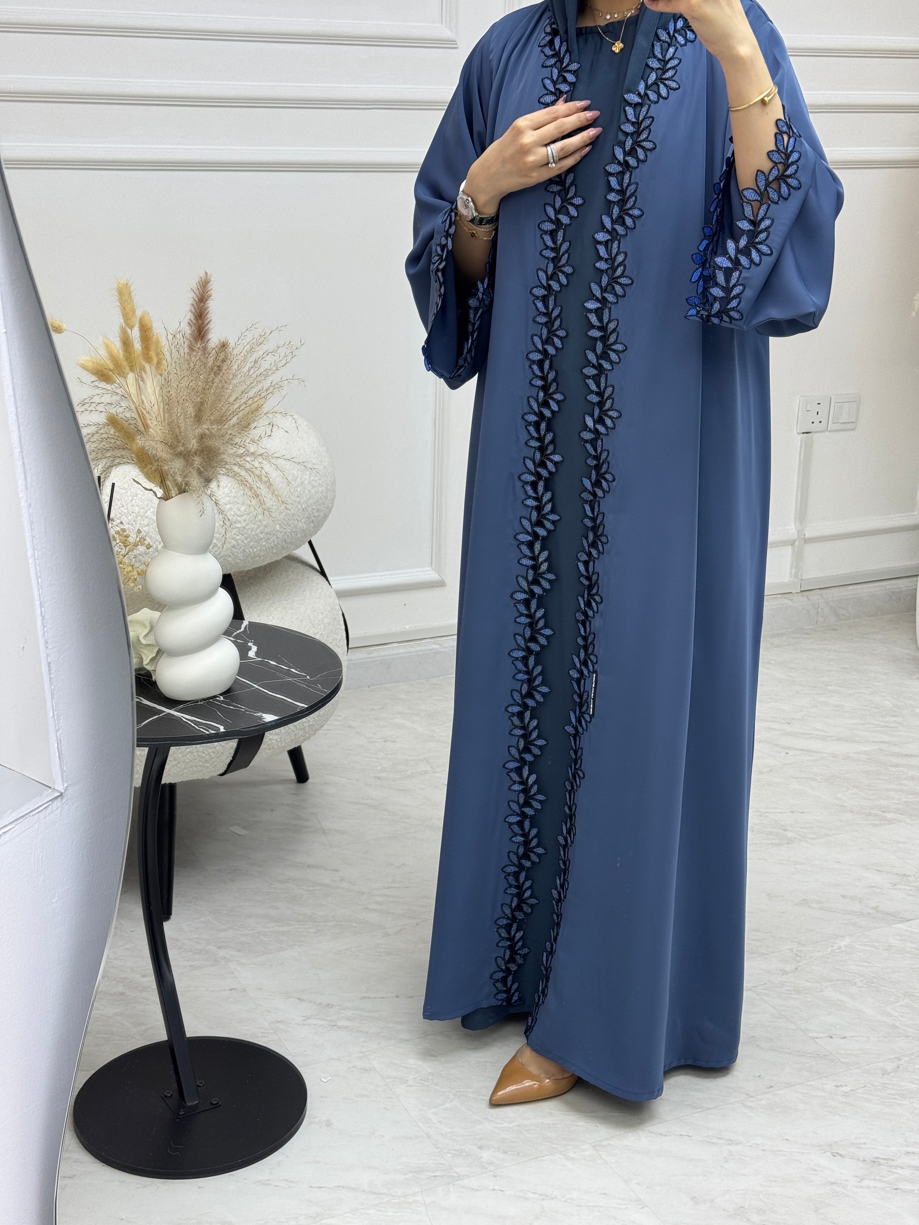 C 1110-01 Steel Blue Lace Abaya