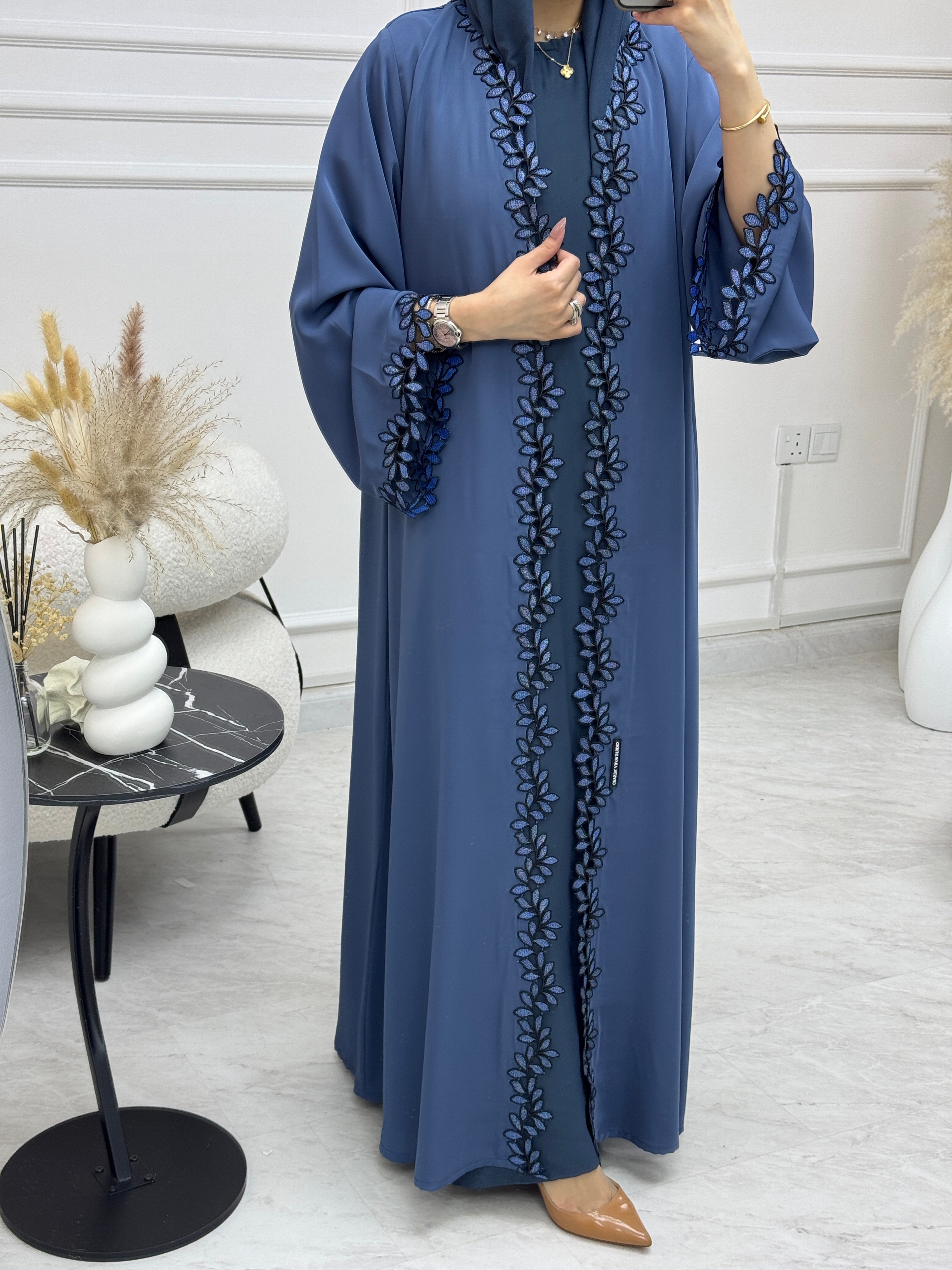 C 1110-01 Steel Blue Lace Abaya