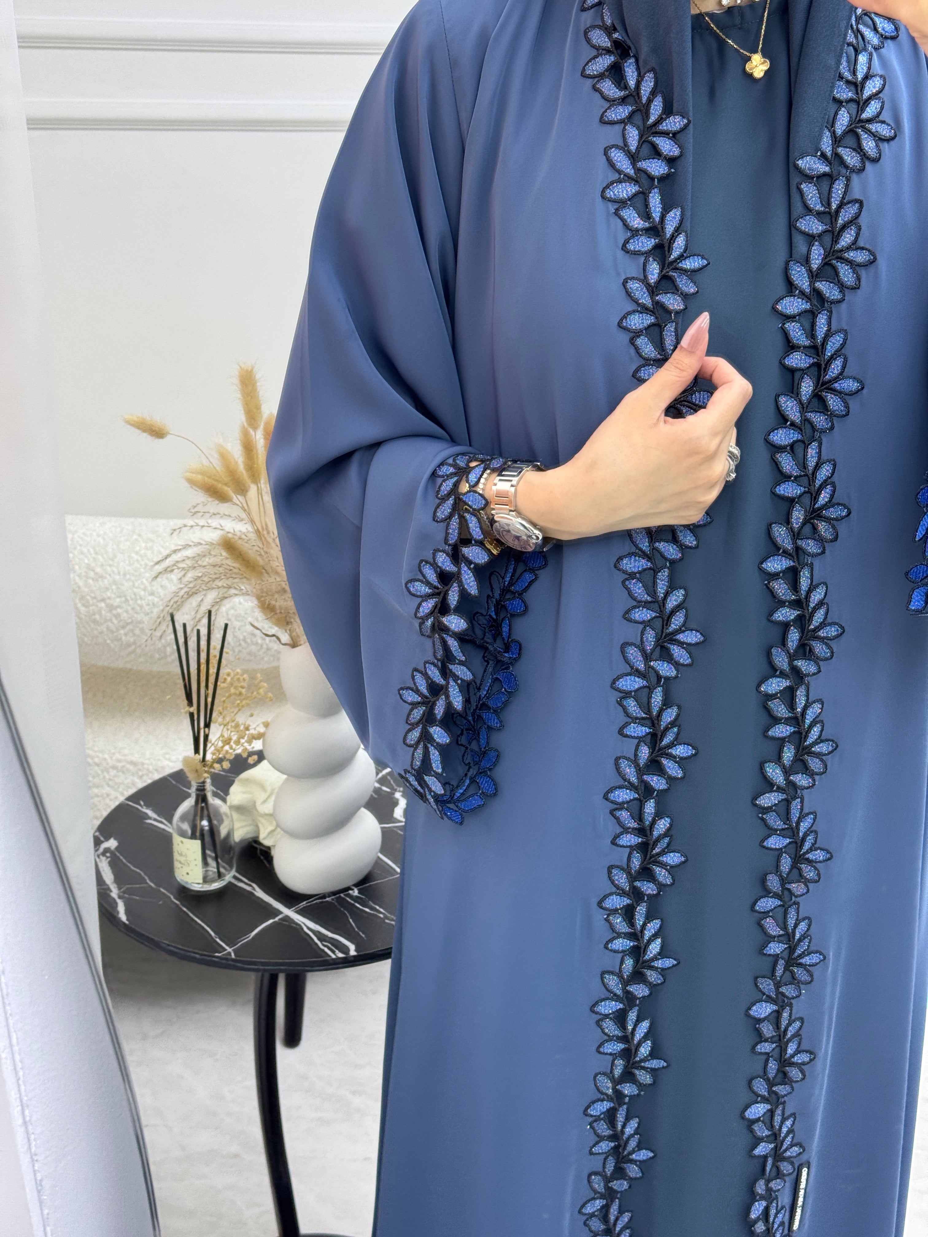 C 1110-01 Steel Blue Lace Abaya