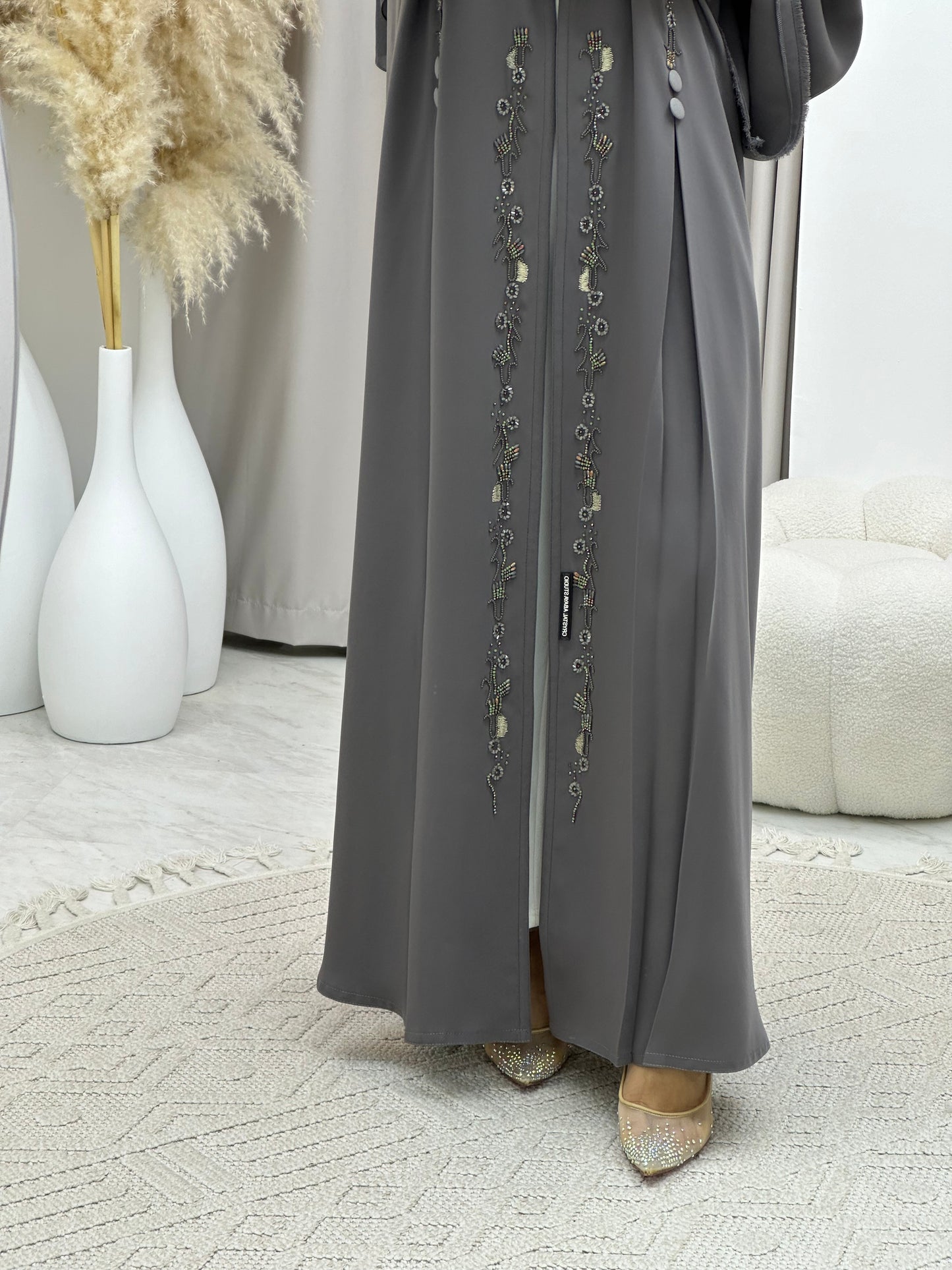 C 0272 Grey Beaded Abaya