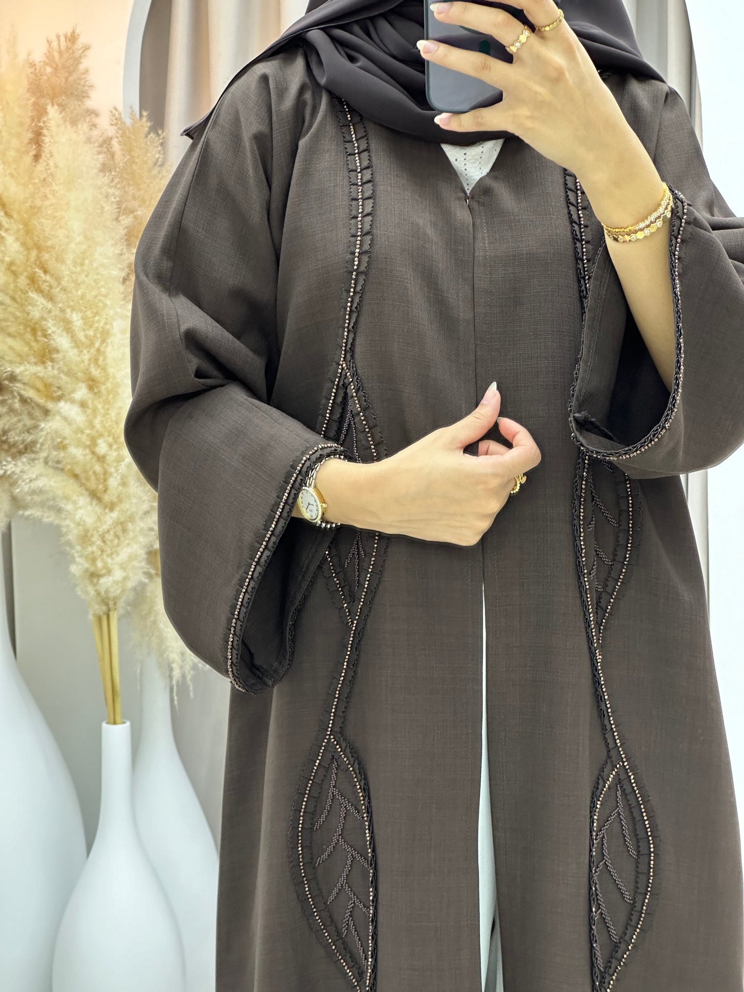 C 0273 Dark Brown Beaded Abaya