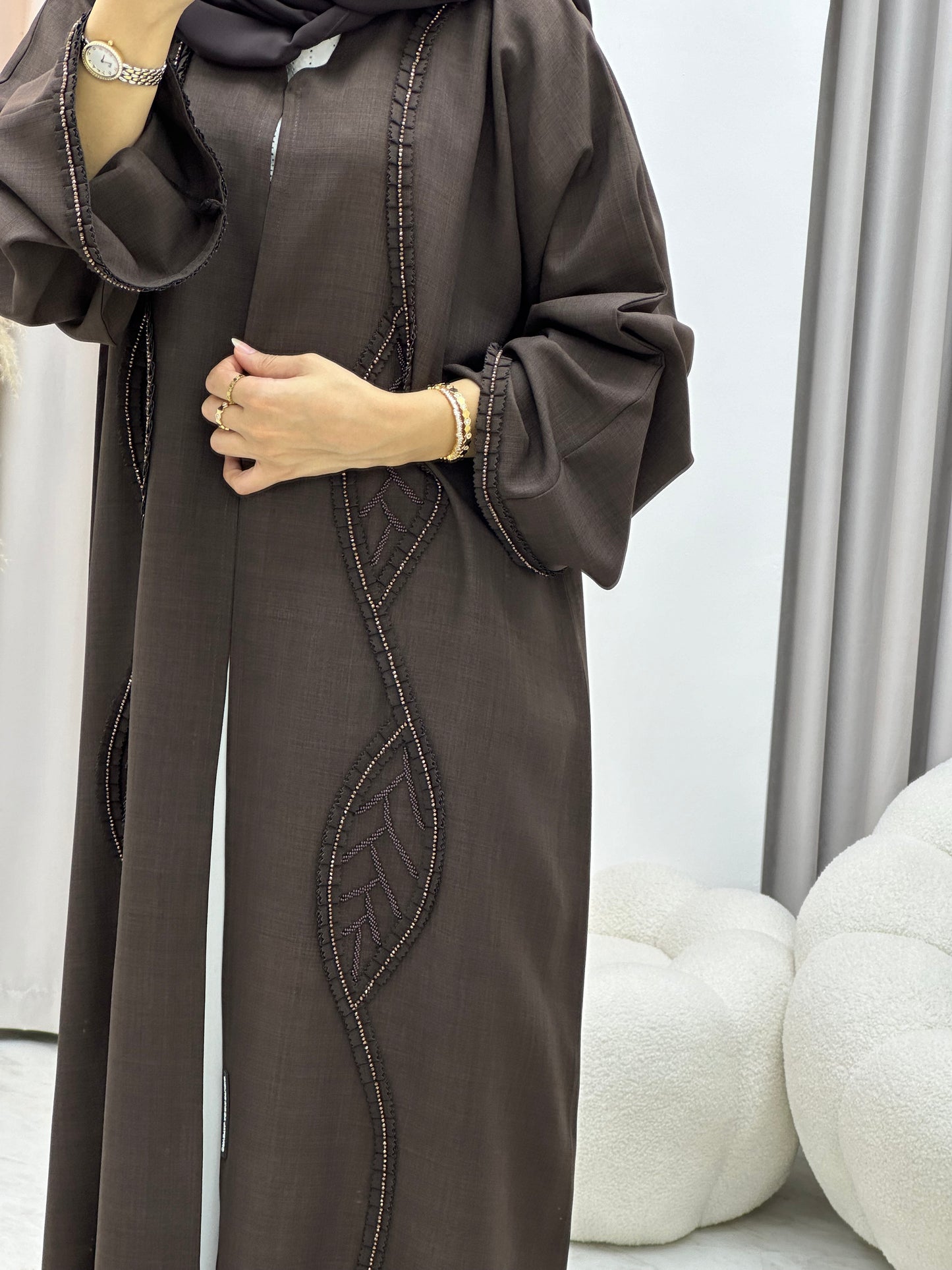 C 0273 Dark Brown Beaded Abaya