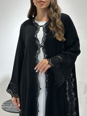 C 1422 Black Beaded Lace Abaya