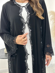 C 1422 Black Beaded Lace Abaya