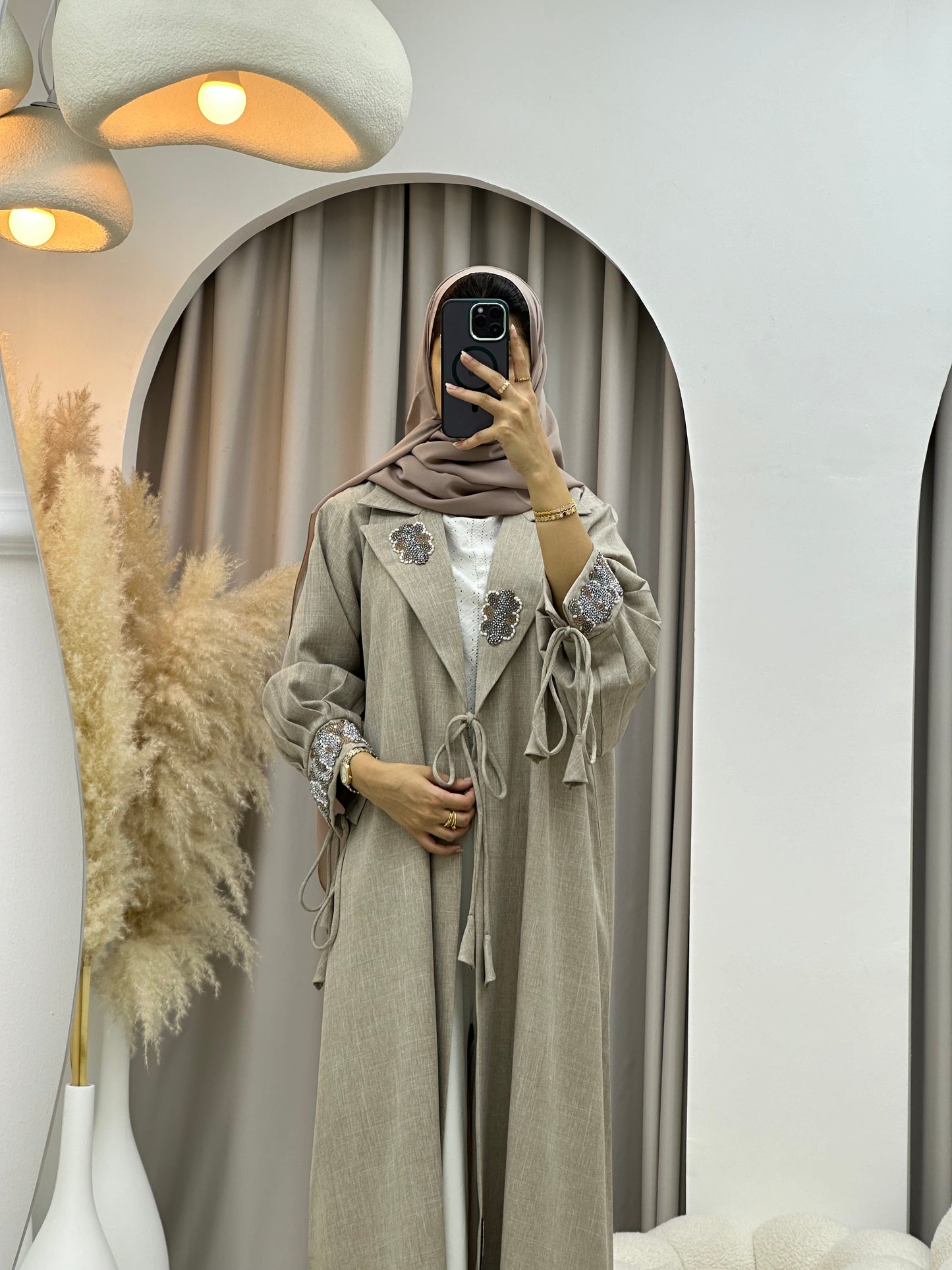 C 0274 Beige Coat Beaded Abaya