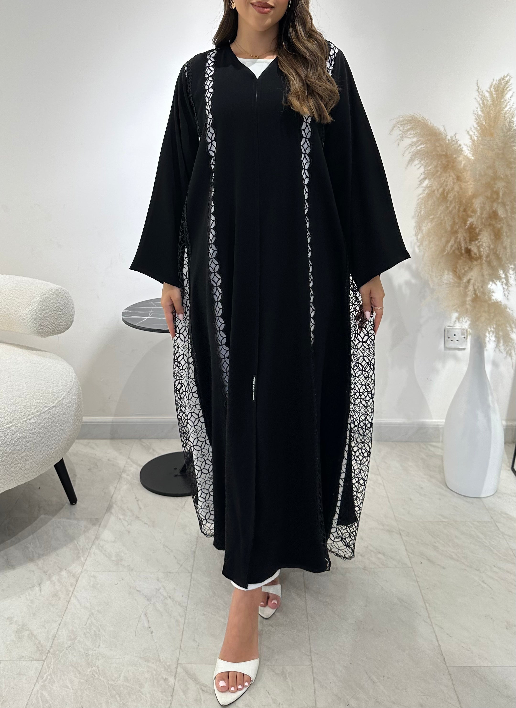 C 1421 Black Crystal Lace Abaya