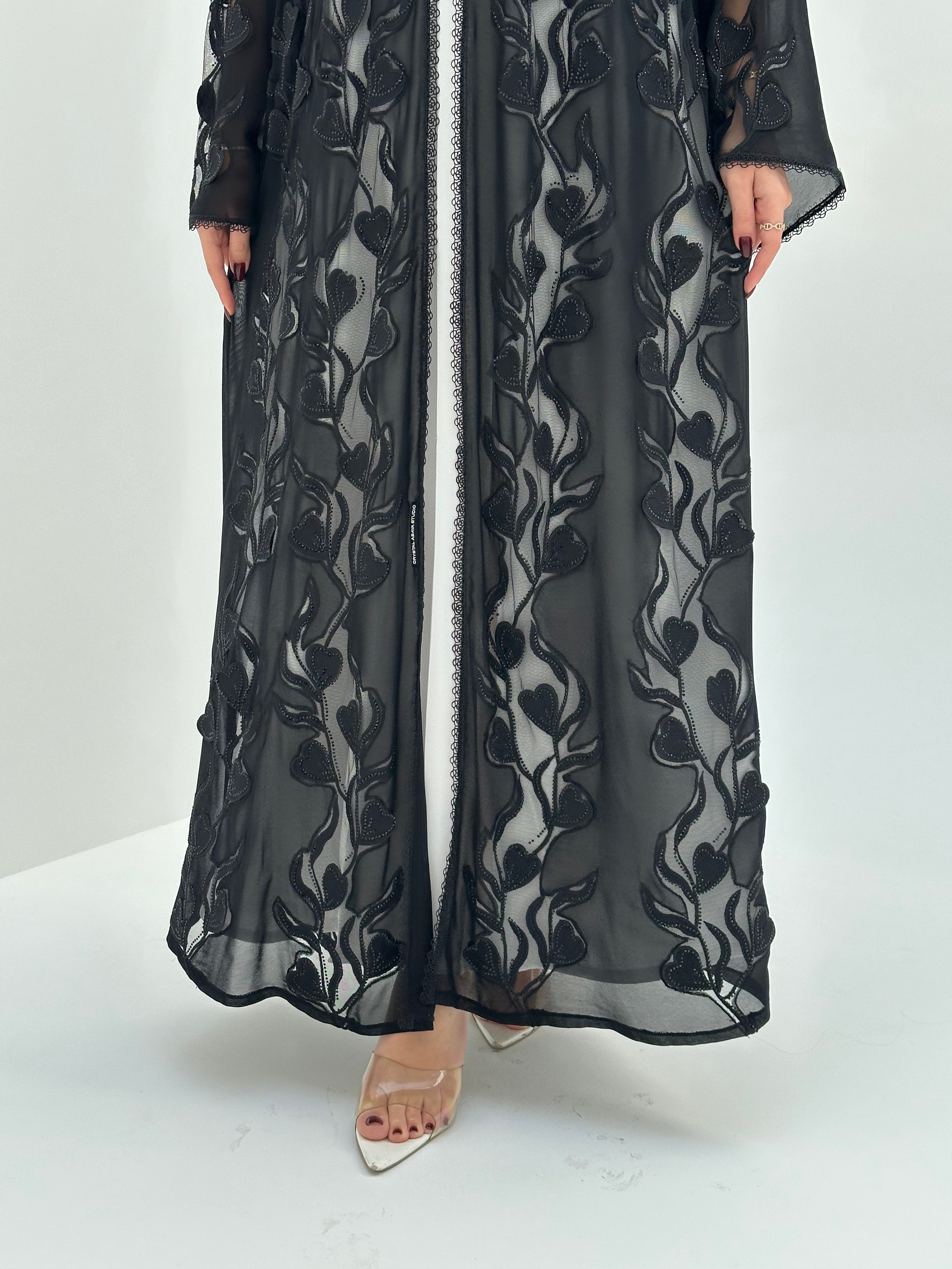 C 1659 Black Dantel Abaya