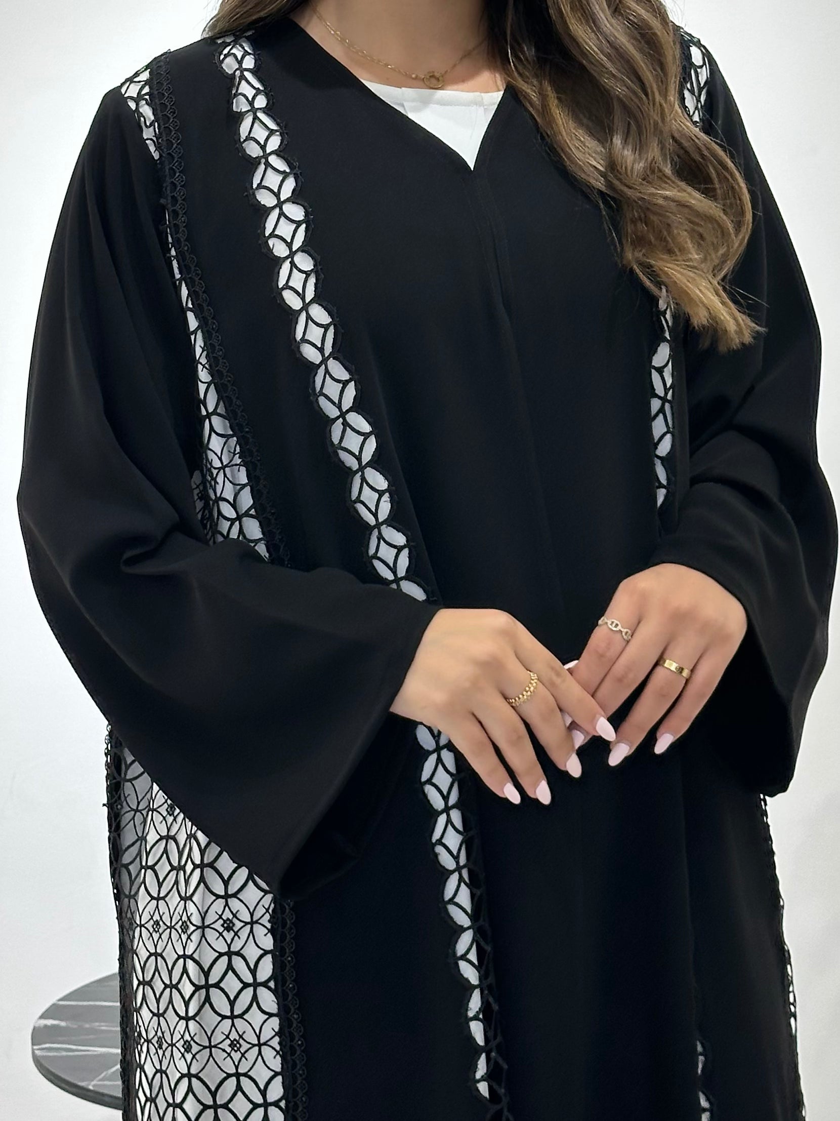 C 1421 Black Crystal Lace Abaya