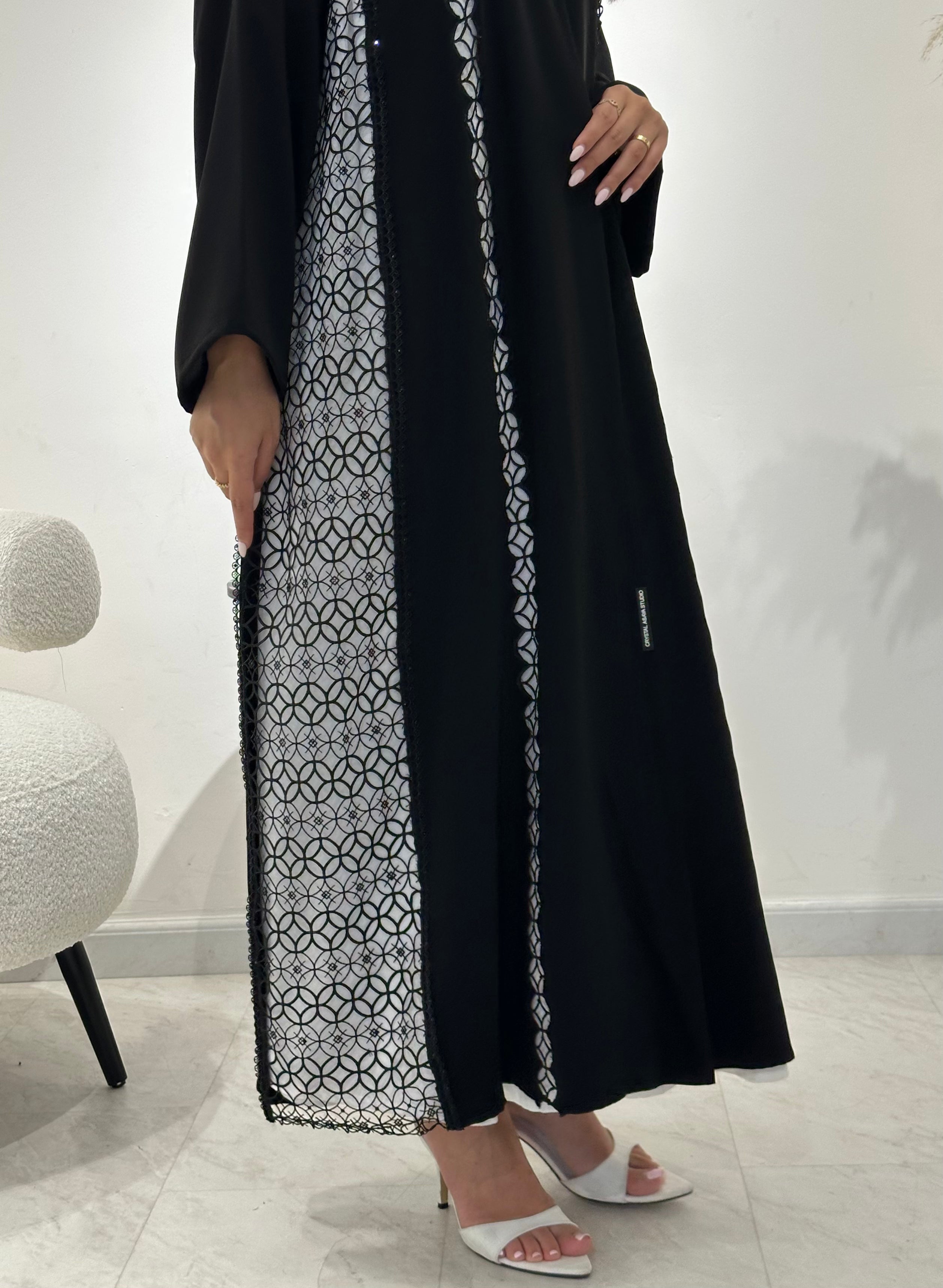 C 1421 Black Crystal Lace Abaya