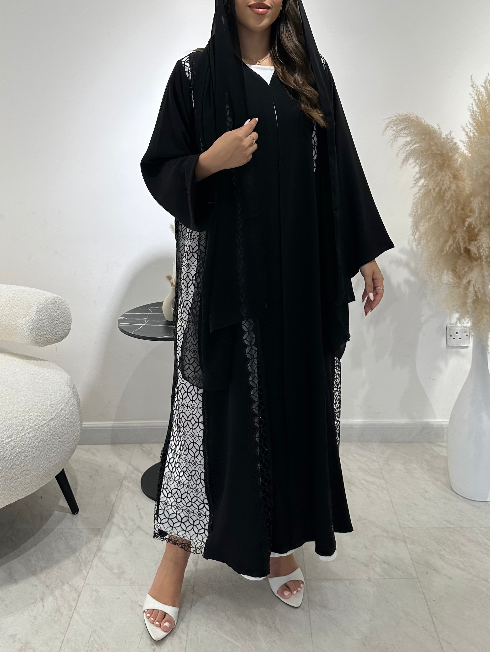 C 1421 Black Crystal Lace Abaya