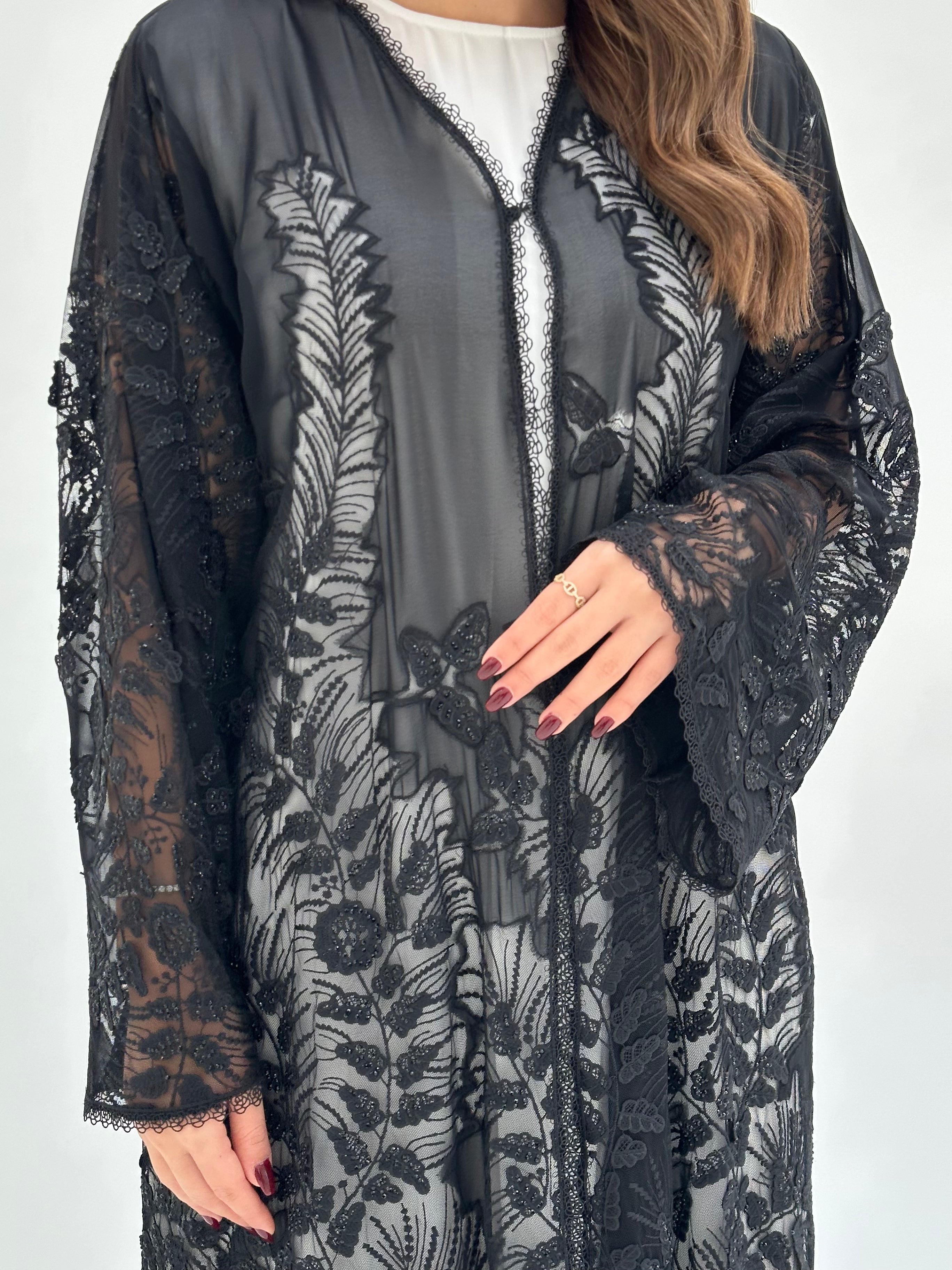 C 1660 Black Dantel Abaya