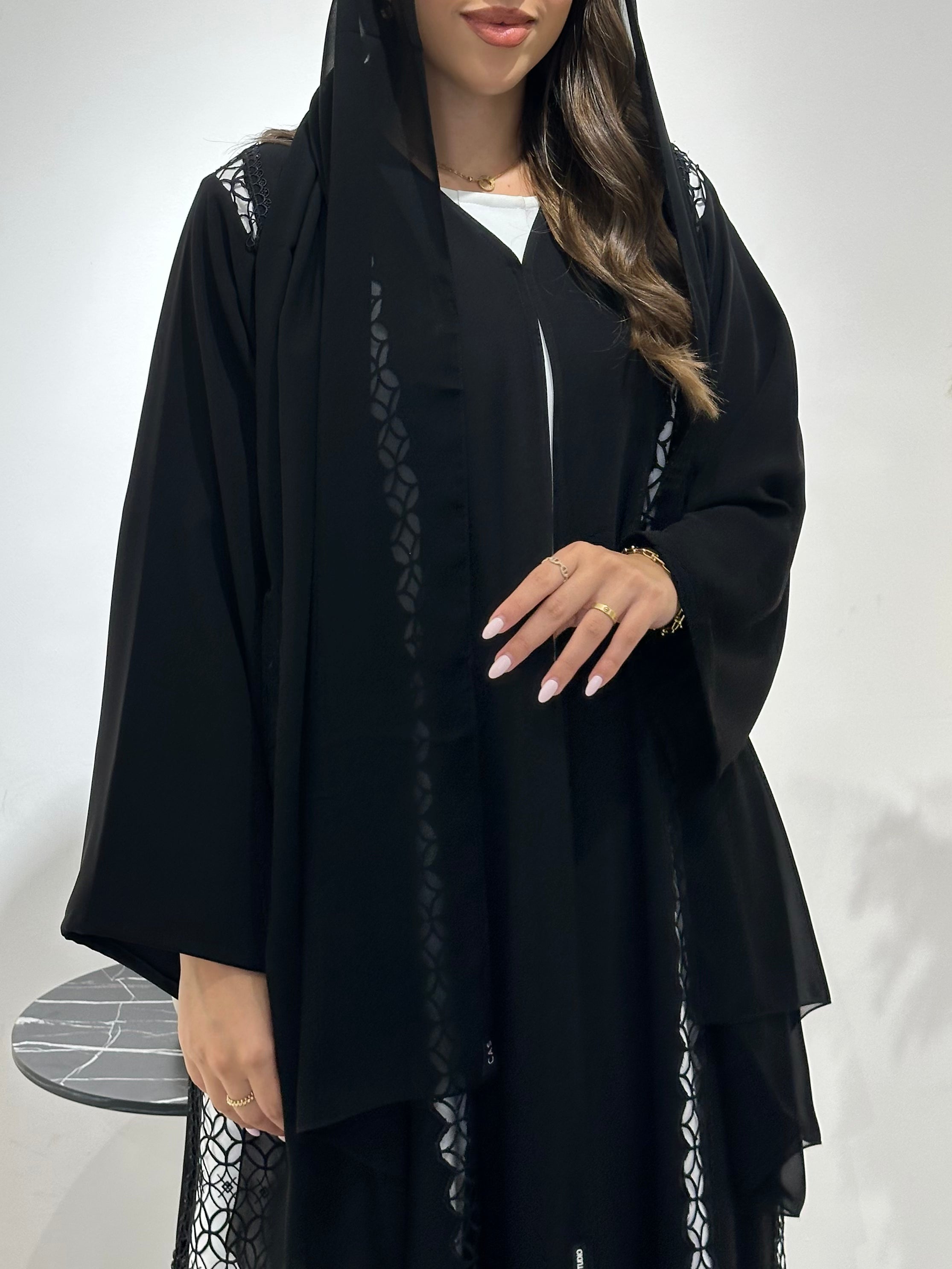 C 1421 Black Crystal Lace Abaya