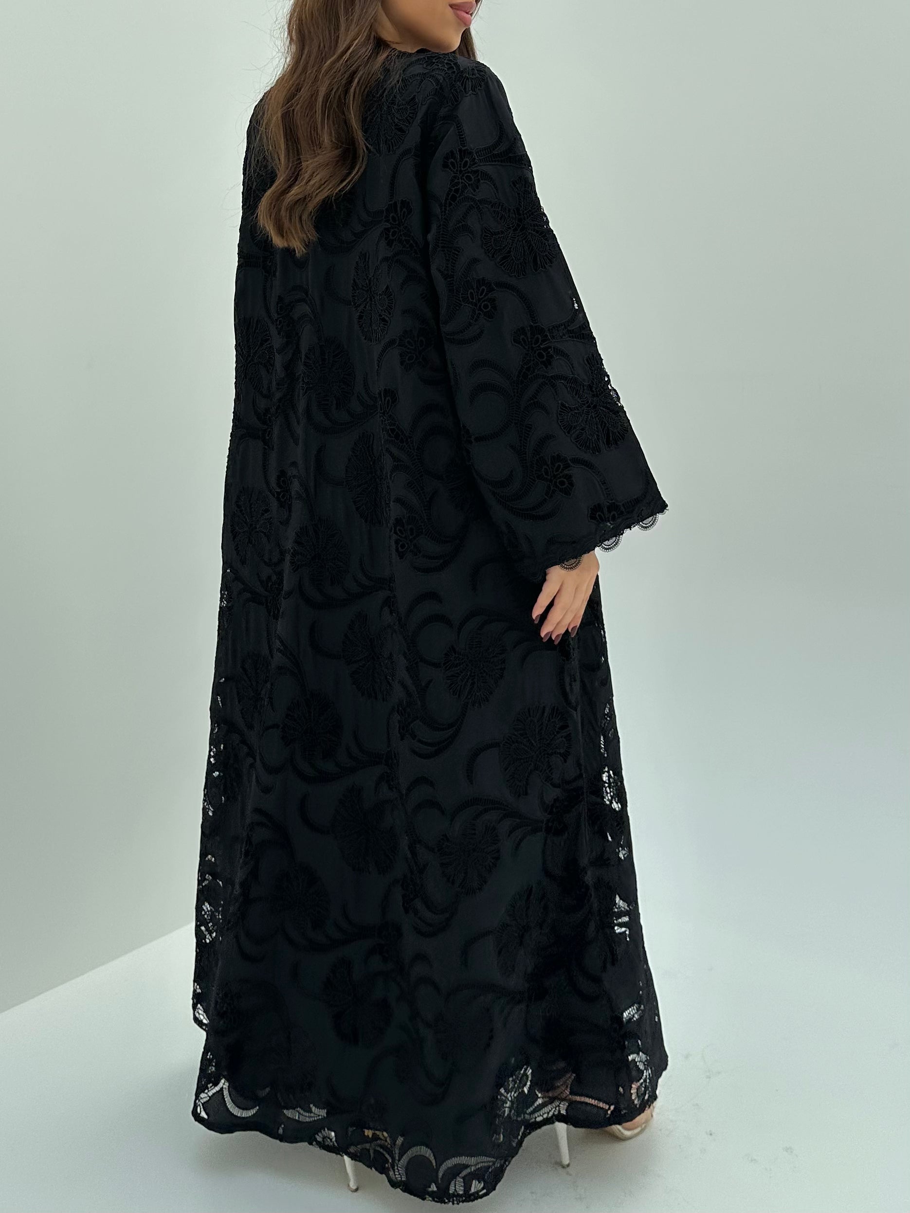 C 1661 Black Dantel Abaya