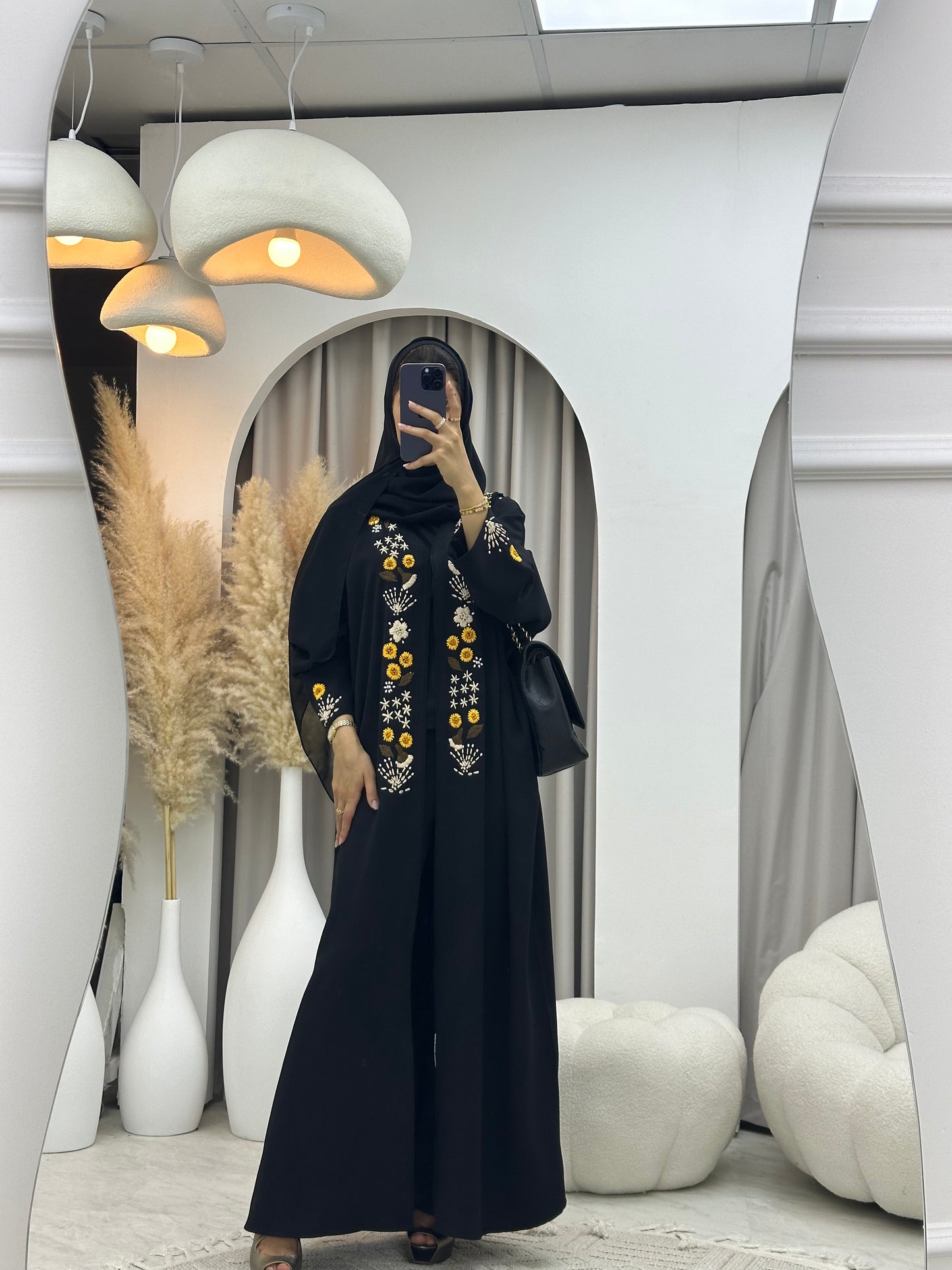 C RTW 0089 Black Sunflower Bisht Abaya