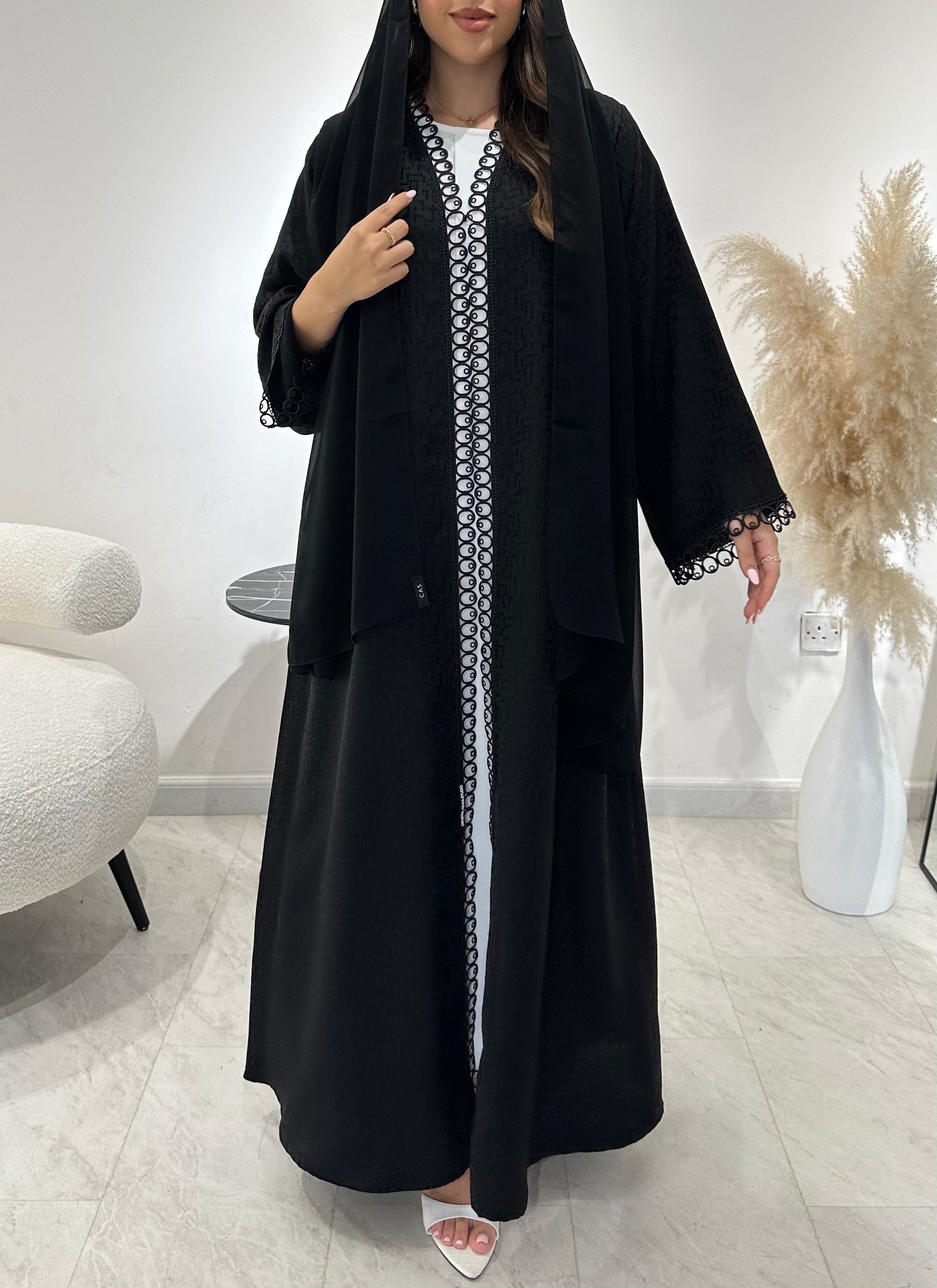 C 1420 Black Circles Printed Abaya