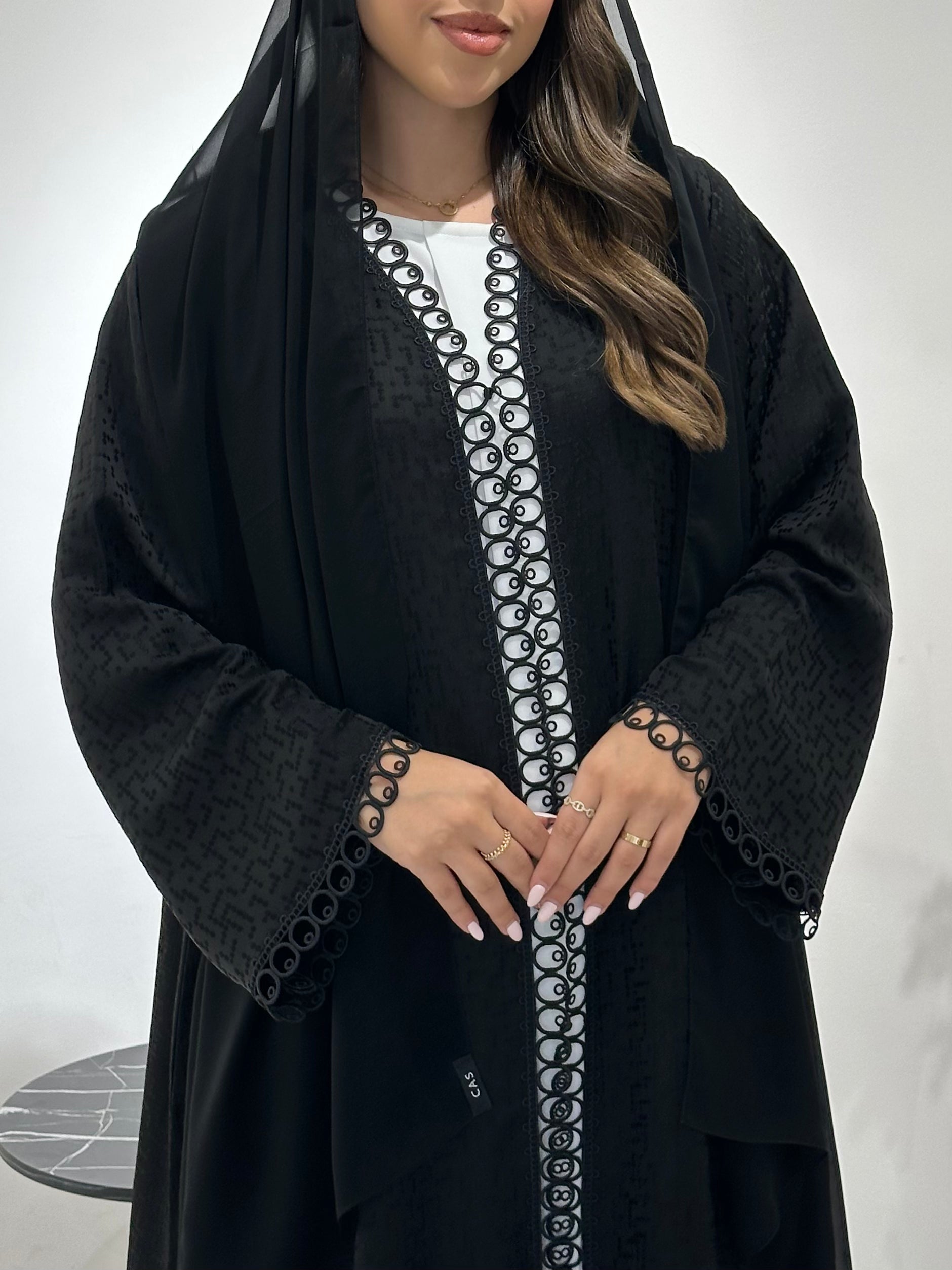 C 1420 Black Circles Printed Abaya
