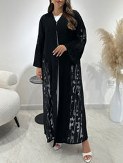 C 1419 Black Crystal Dantel Abaya