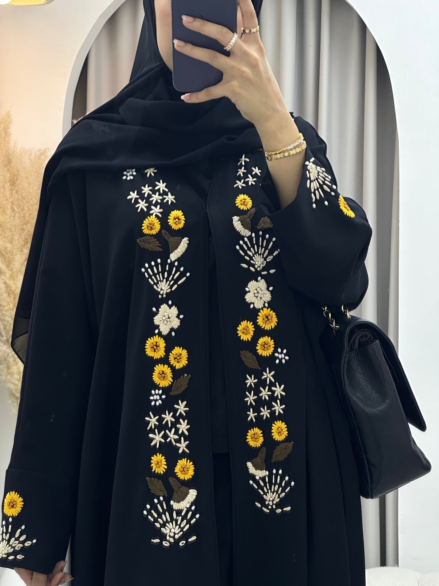 C 0089 Black Sunflower Bisht Abaya