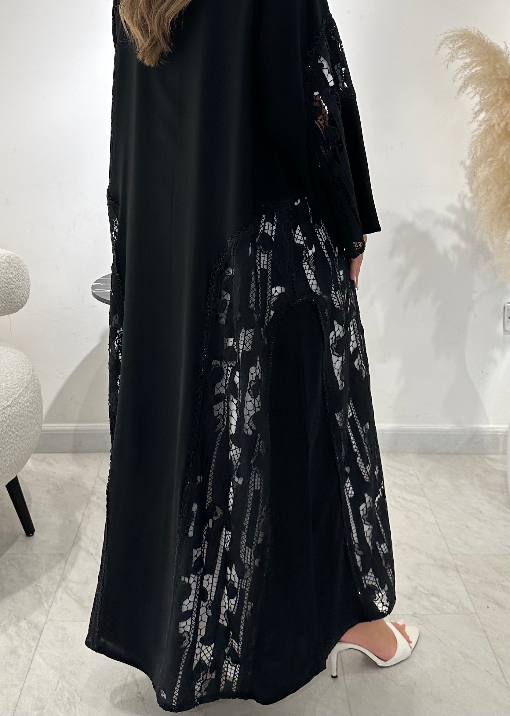 C 1419 Black Crystal Dantel Abaya