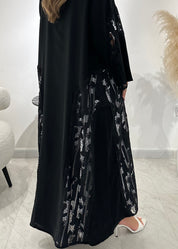 C 1419 Black Crystal Dantel Abaya