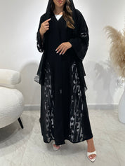 C 1419 Black Crystal Dantel Abaya
