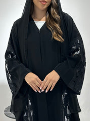 C 1419 Black Crystal Dantel Abaya