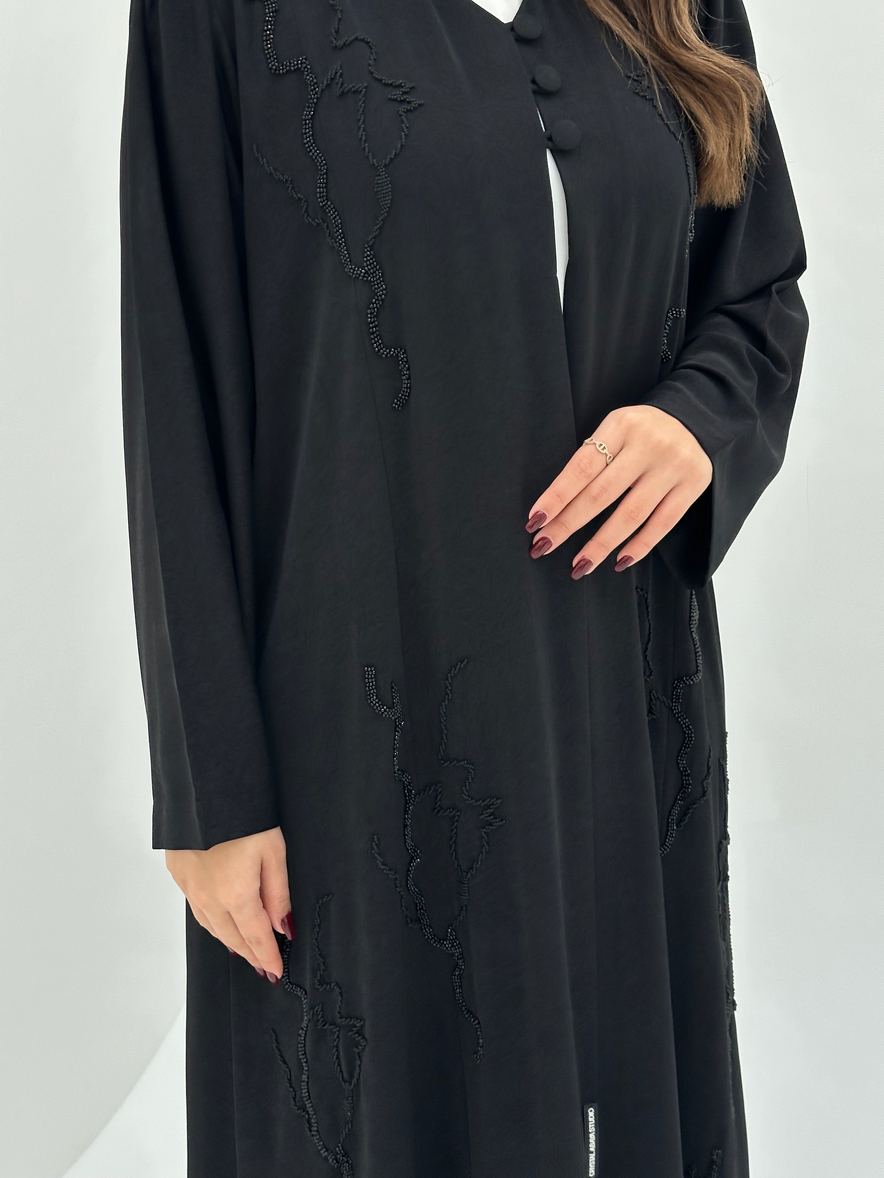 C 1663 Black Beaded Abaya