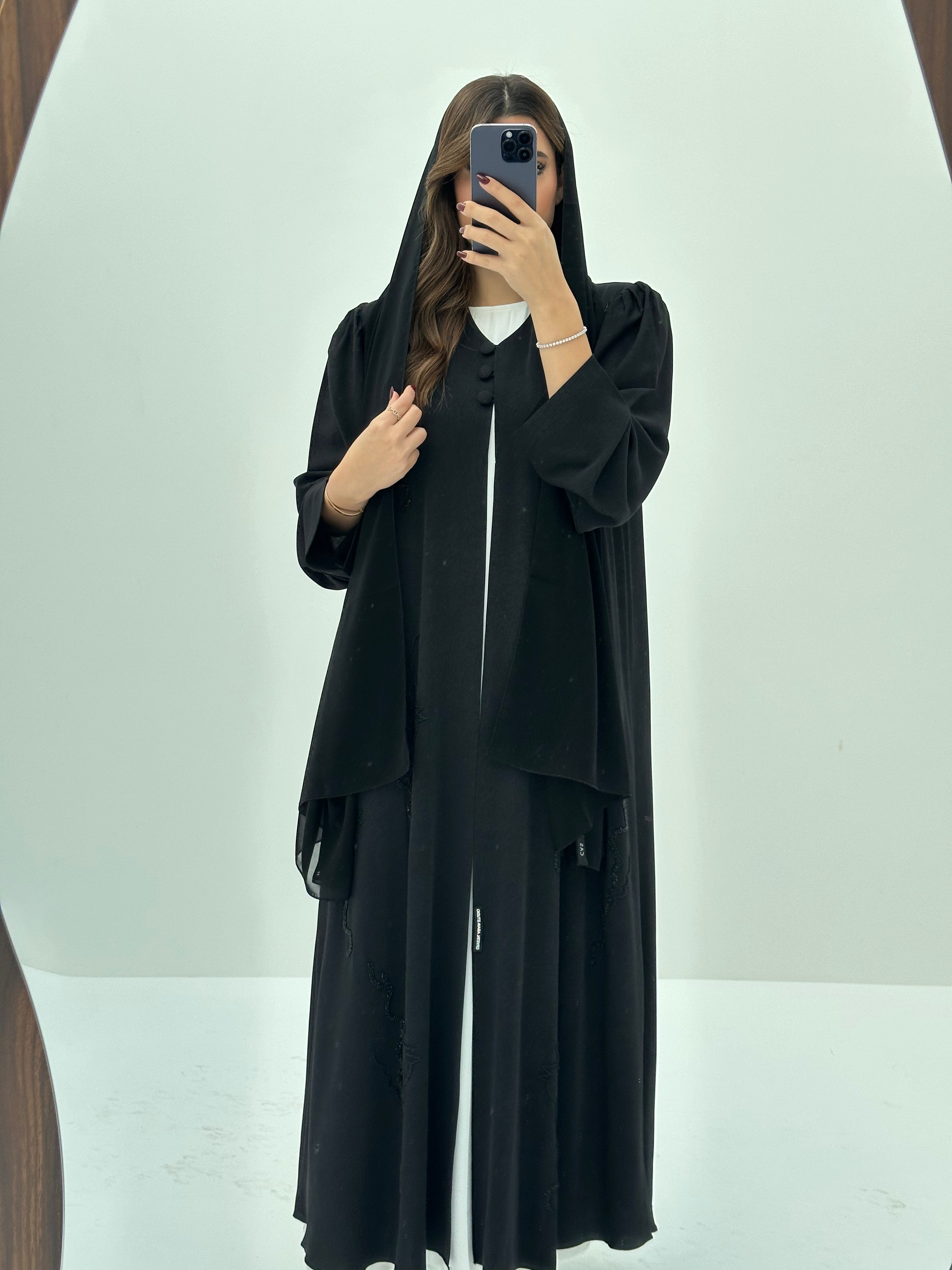 C 1663 Black Beaded Abaya