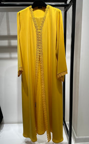 C 1451-04 Canary Yellow Lace Abaya